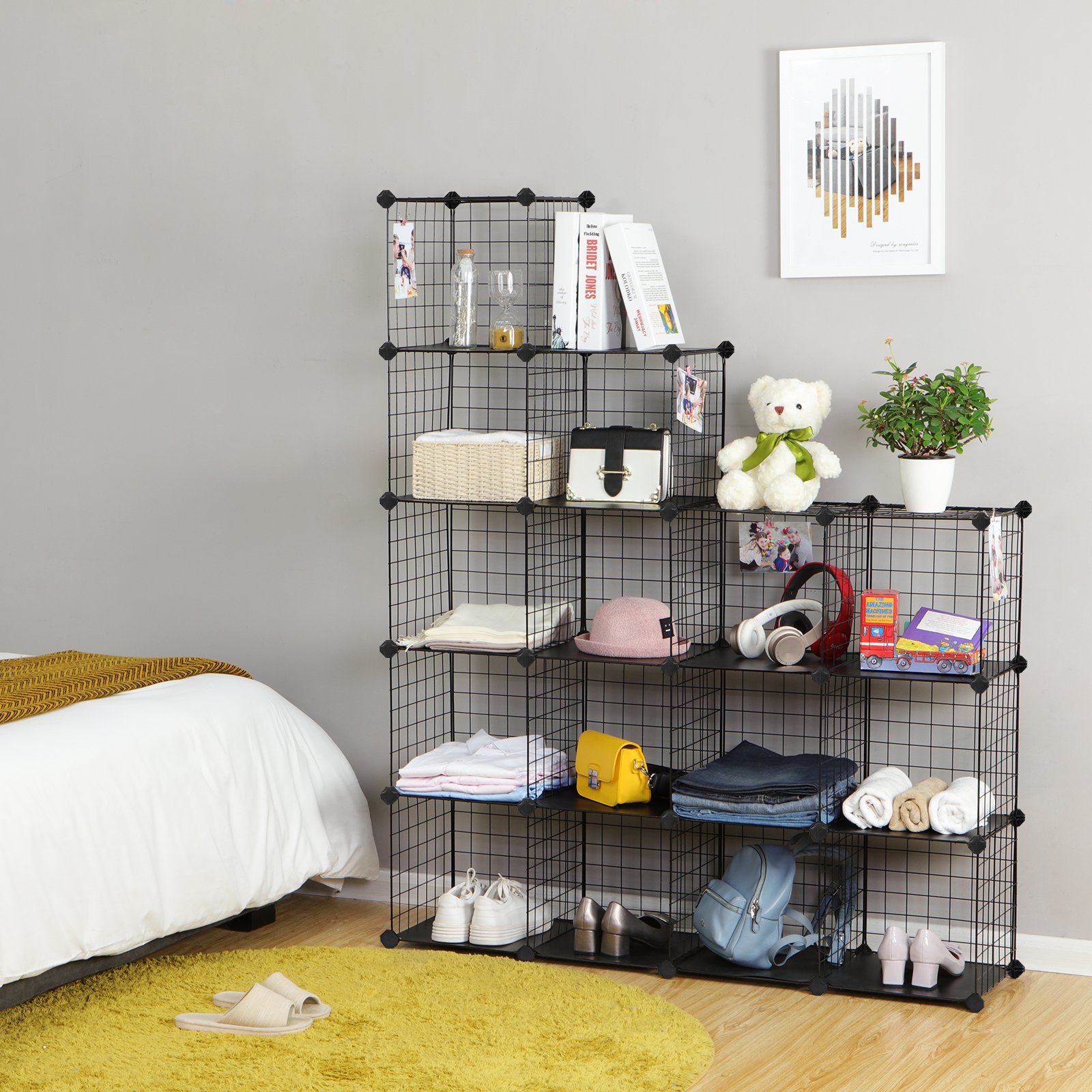Songmics LPI44H Scaffale 16 Cubi 123cm Nero Componibile