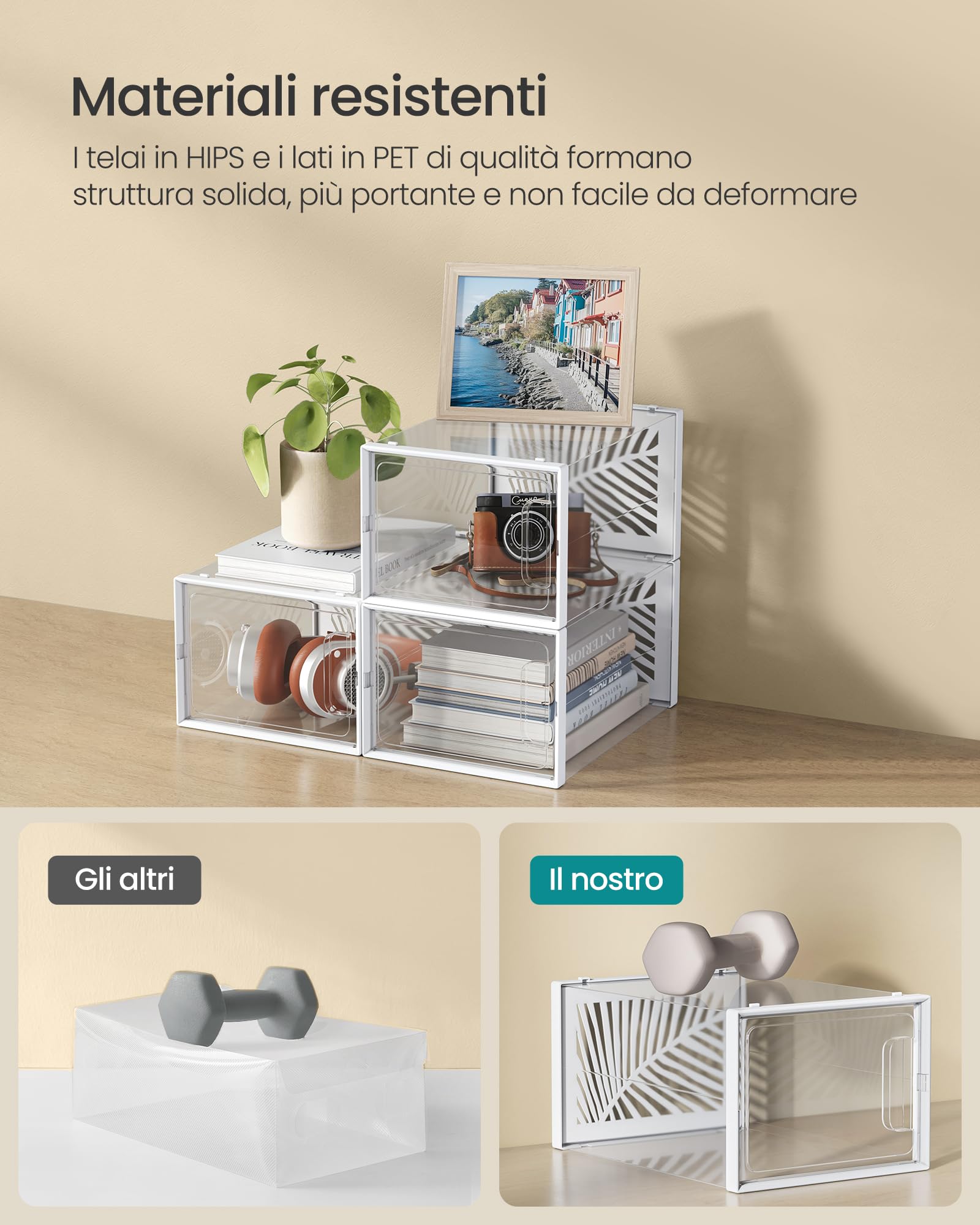 Songmics scatole scarpe trasparenti 18 pezzi fino al 46