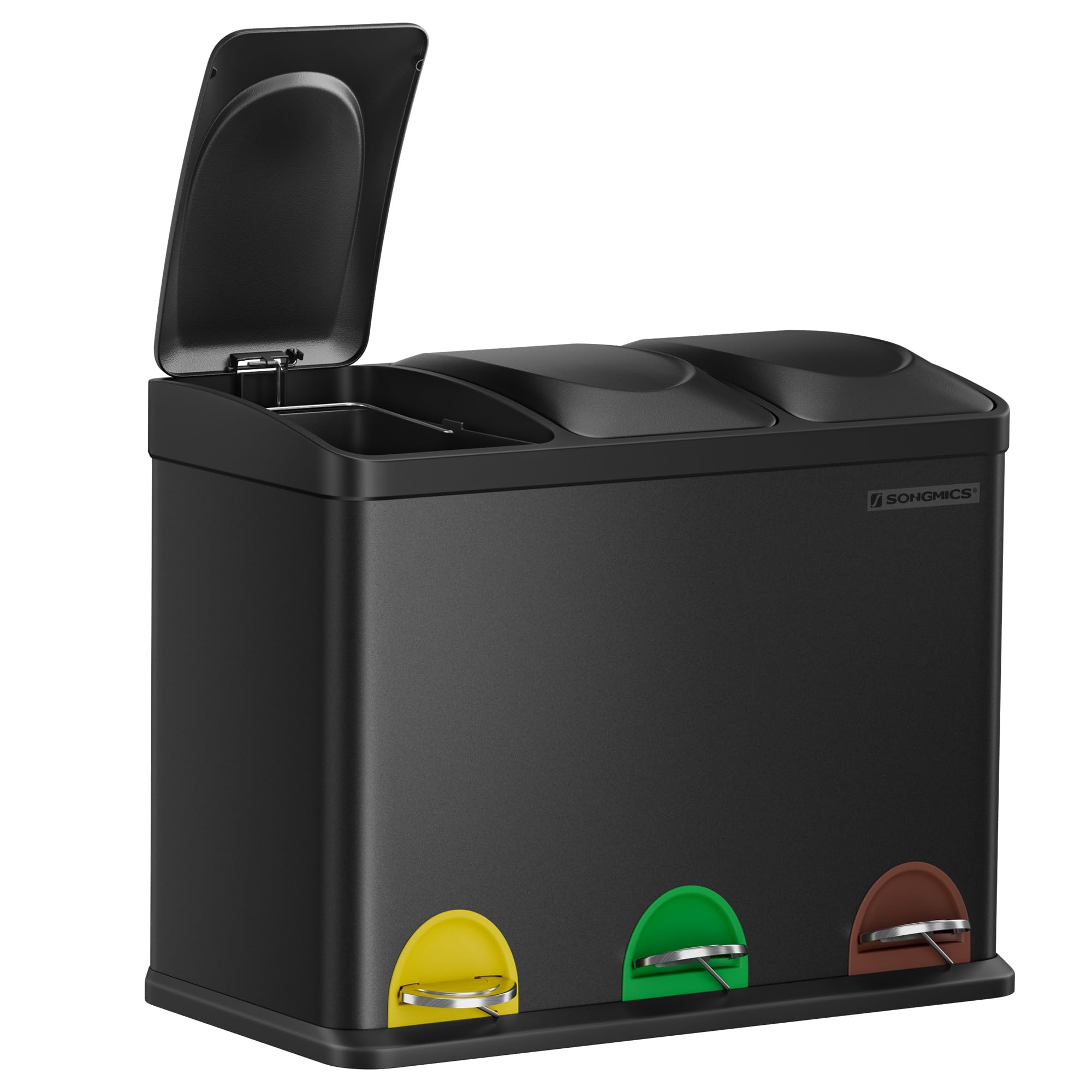 Songmics LTB45B Pattumiera 45L Acciaio Nero 3x15L Pedale