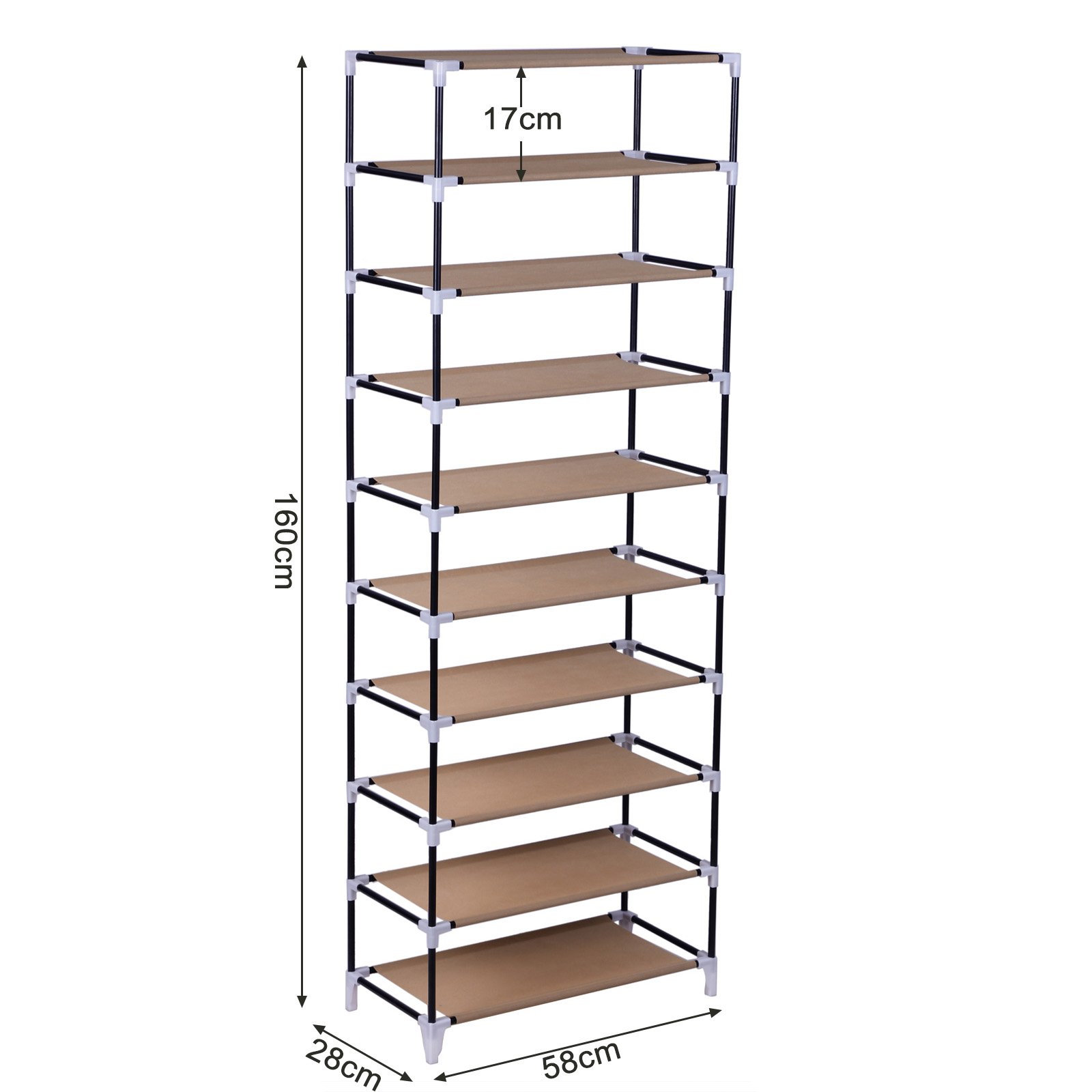 Songmics RXJ10K Scarpiera 10 Ripiani Caffè 160x58x28 cm