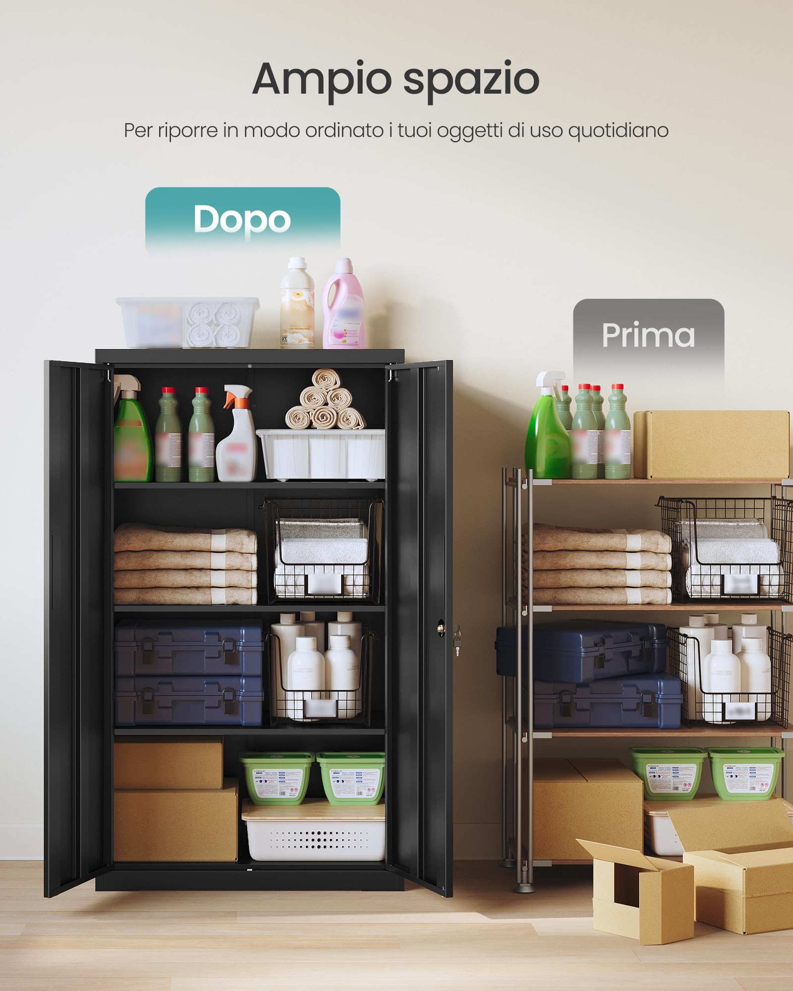 Songmics OMC020BD01 armadio in metallo 140 cm nero con serratura