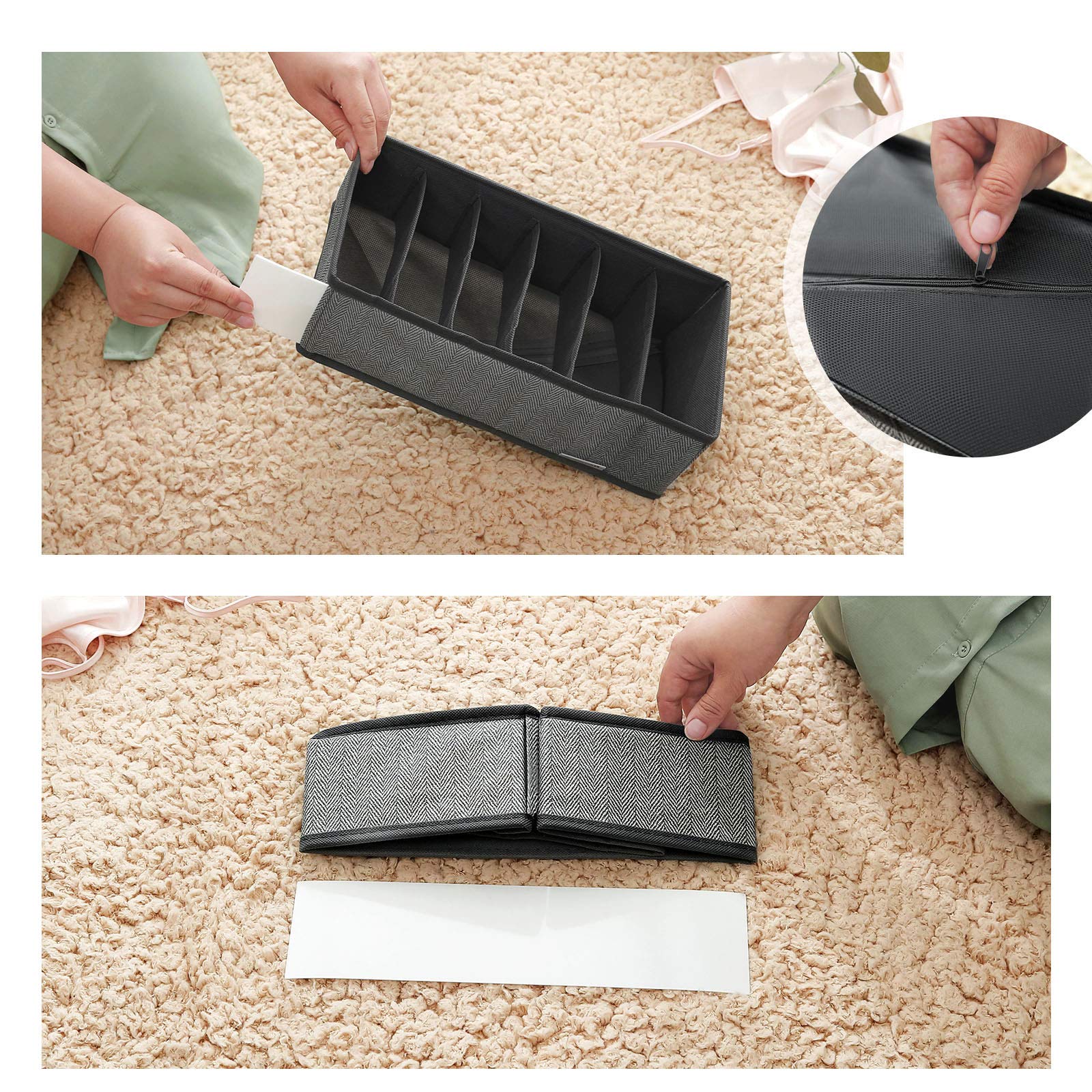 Songmics Organizer Cassetti Tessuto Set 4 Pezzi Nero Salvaspazio