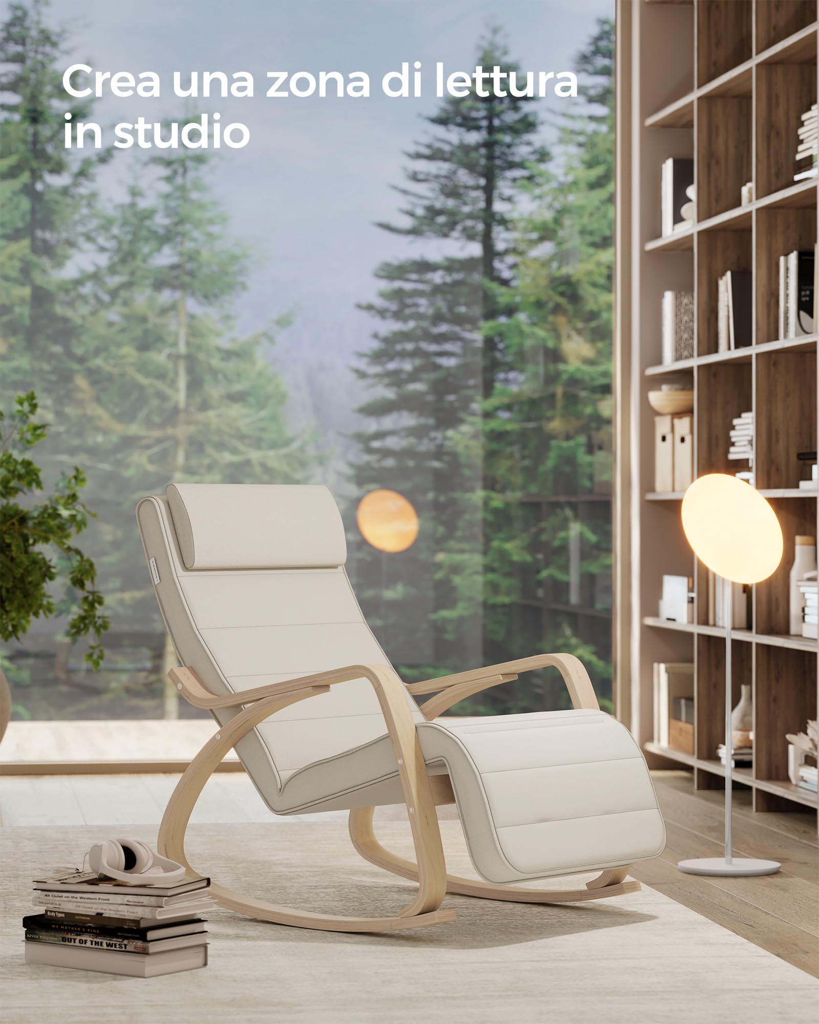 Songmics LYY10M sedia a dondolo beige 150 kg legno betulla
