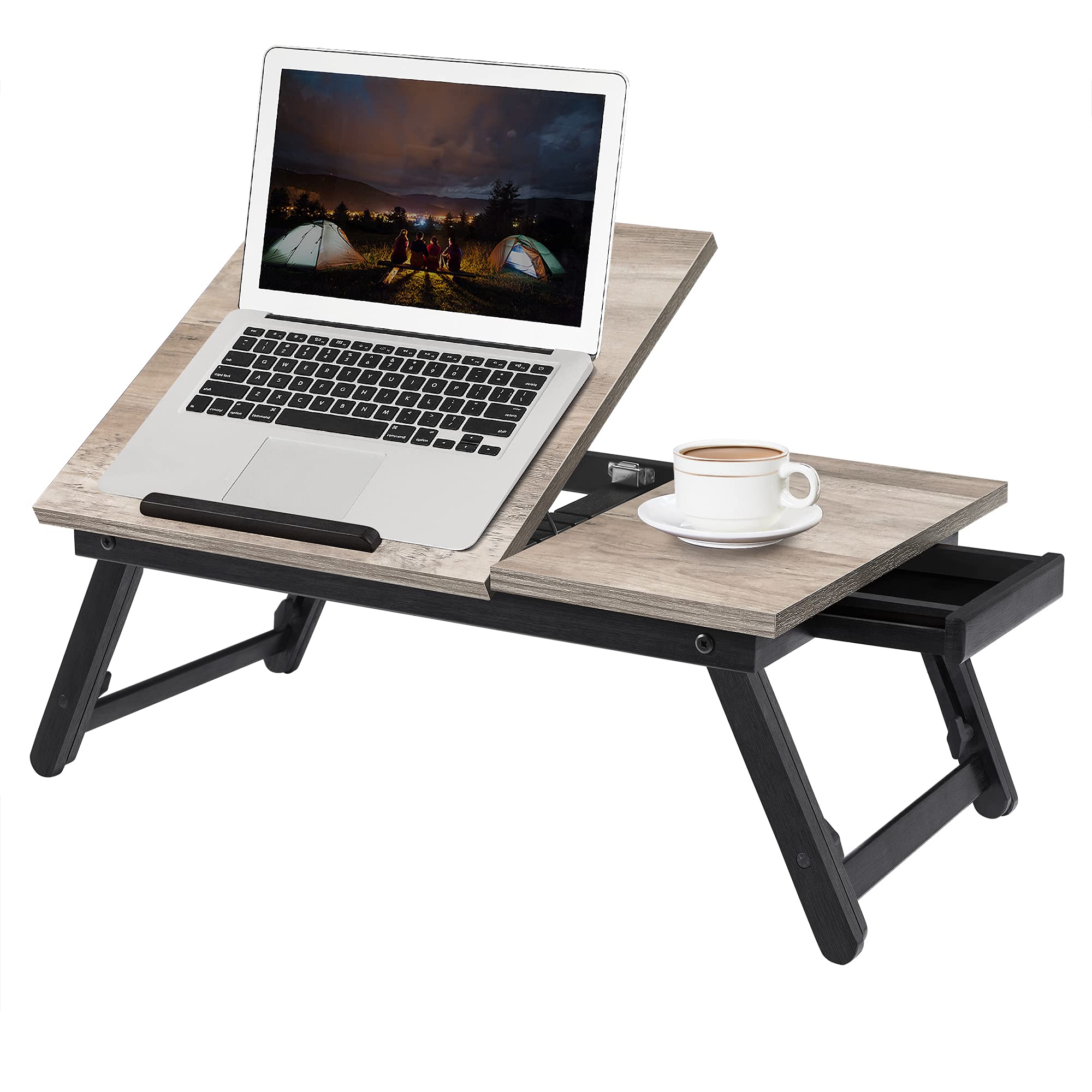 Songmics tavolo laptop letto bambù greige pieghevole 10 kg