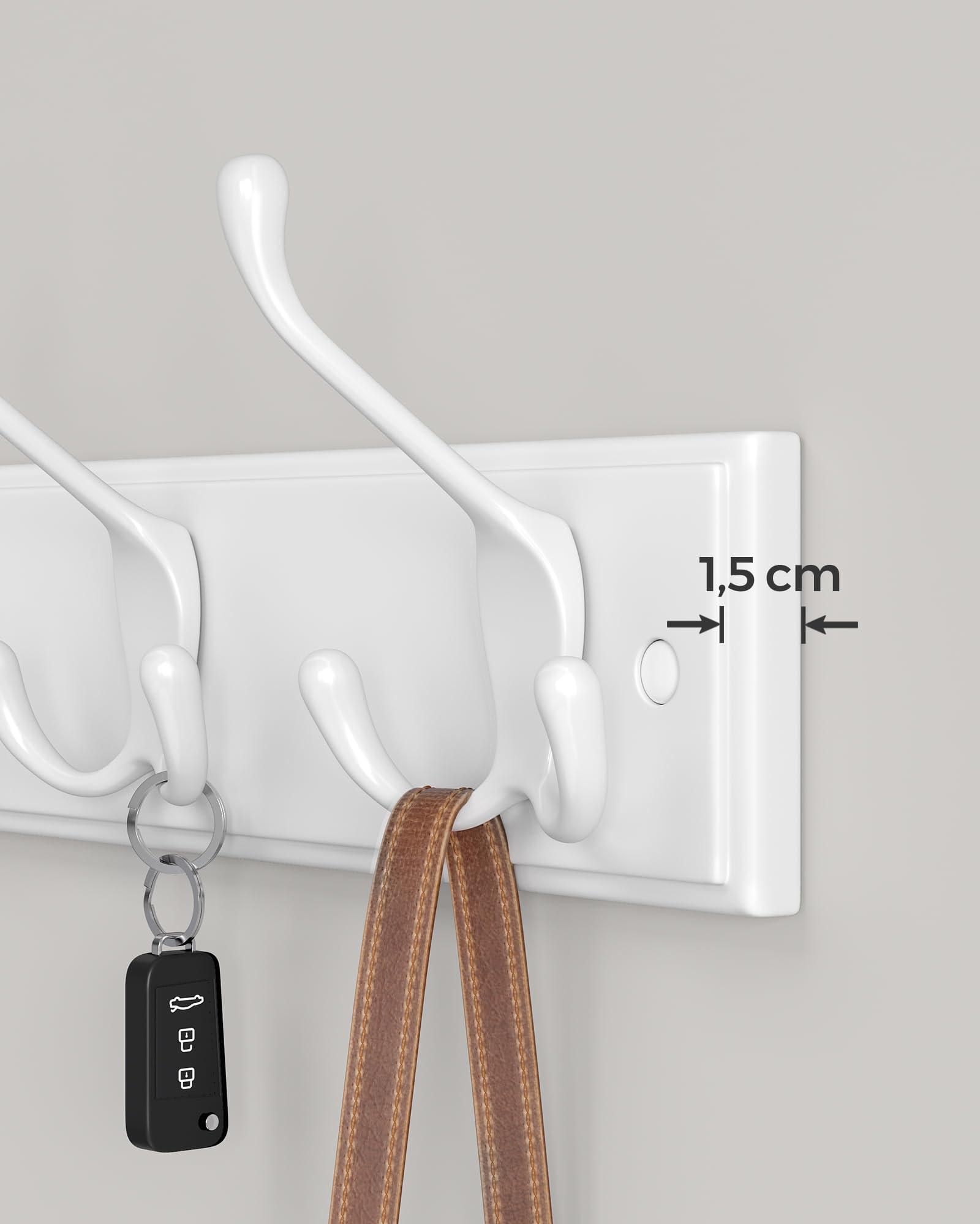 Songmics LHR30WT appendiabiti parete 4 ganci tripli bianco 40 cm