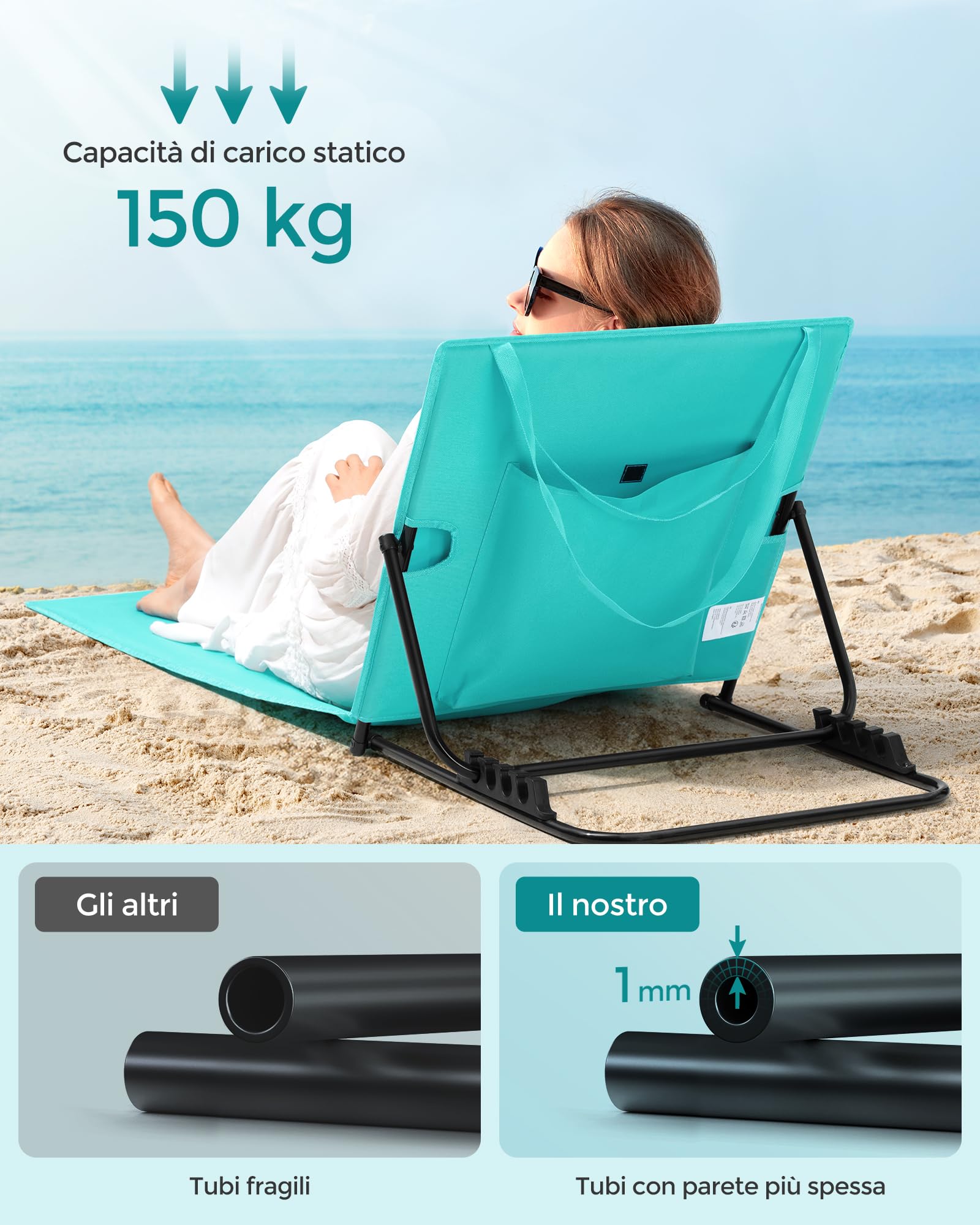 Songmics GCB151C01 Lettino Spiaggia Blu 158x55 cm Pieghevole