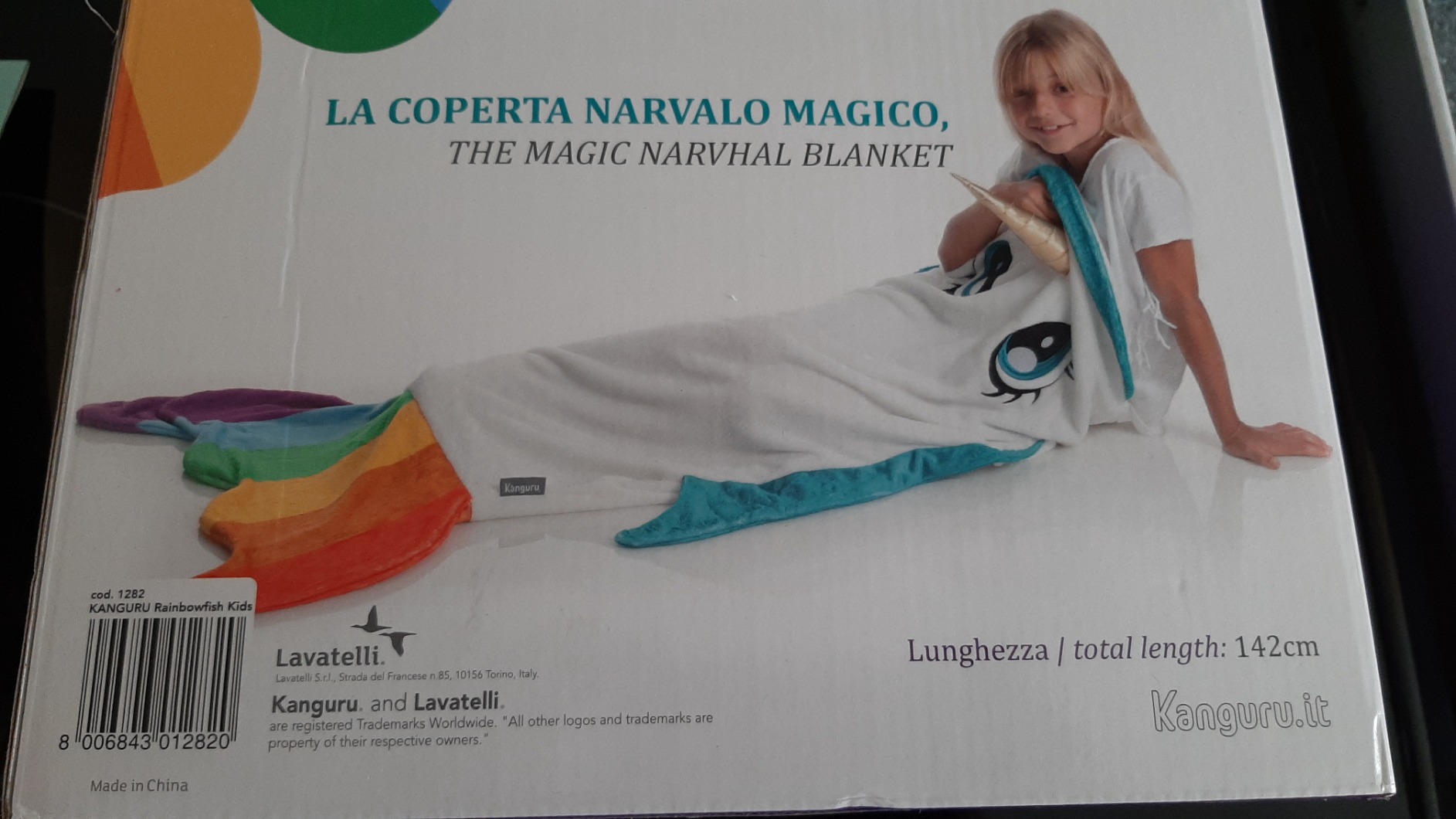 Lavatelli Kanguru Narvalo coperta bambini 142 cm arcobaleno
