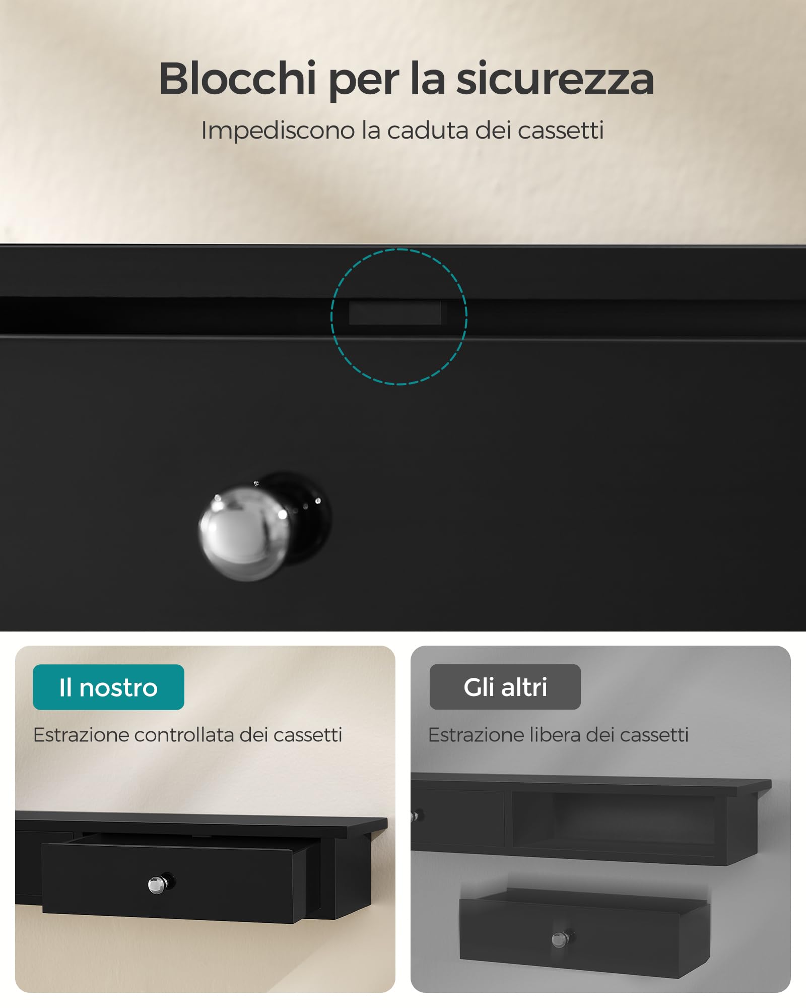 Songmics LWS065B01 Mensola Parete 2 Cassetti Marrone 65 cm