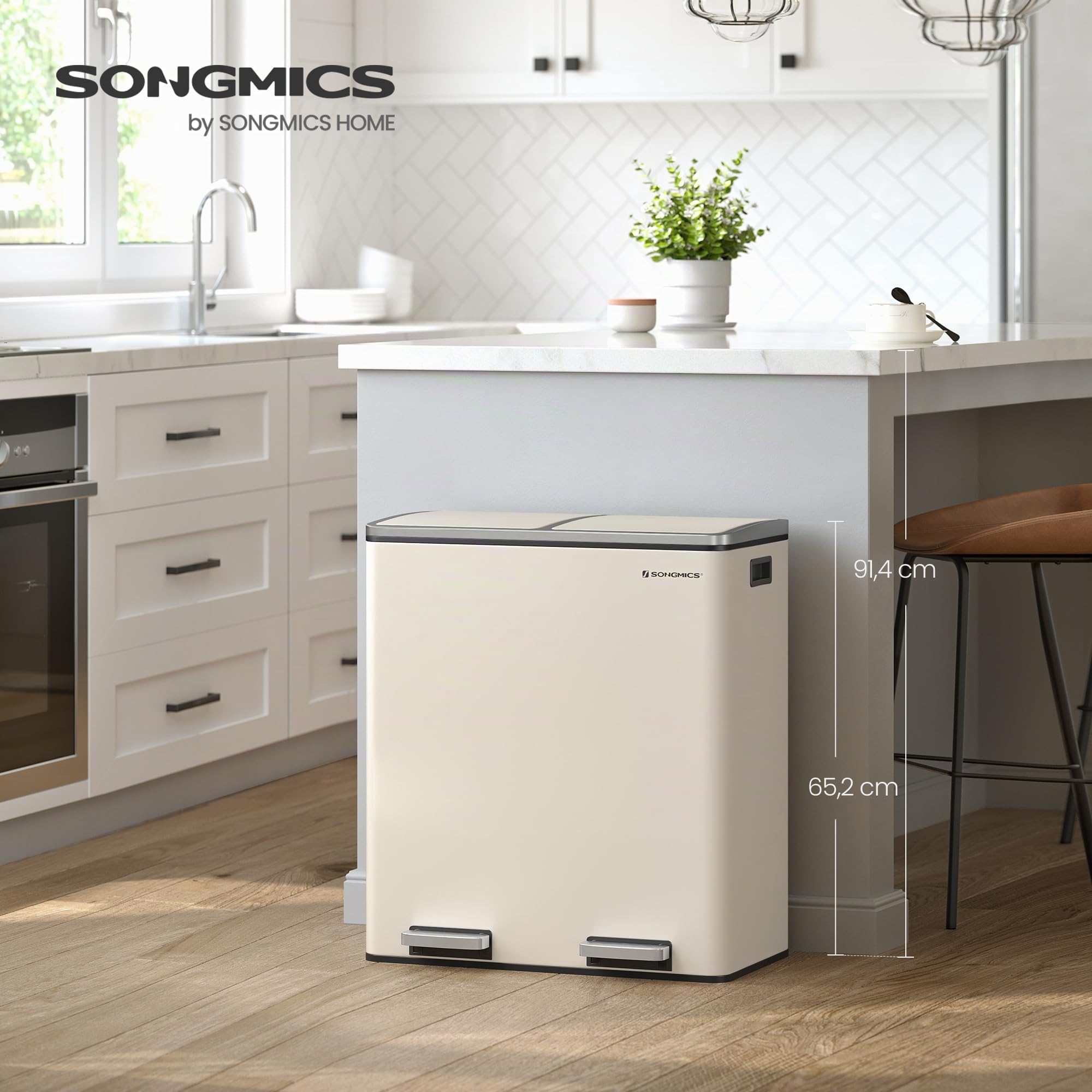Songmics LTB060A01 pattumiera mandorla 60L 2x30L pedale