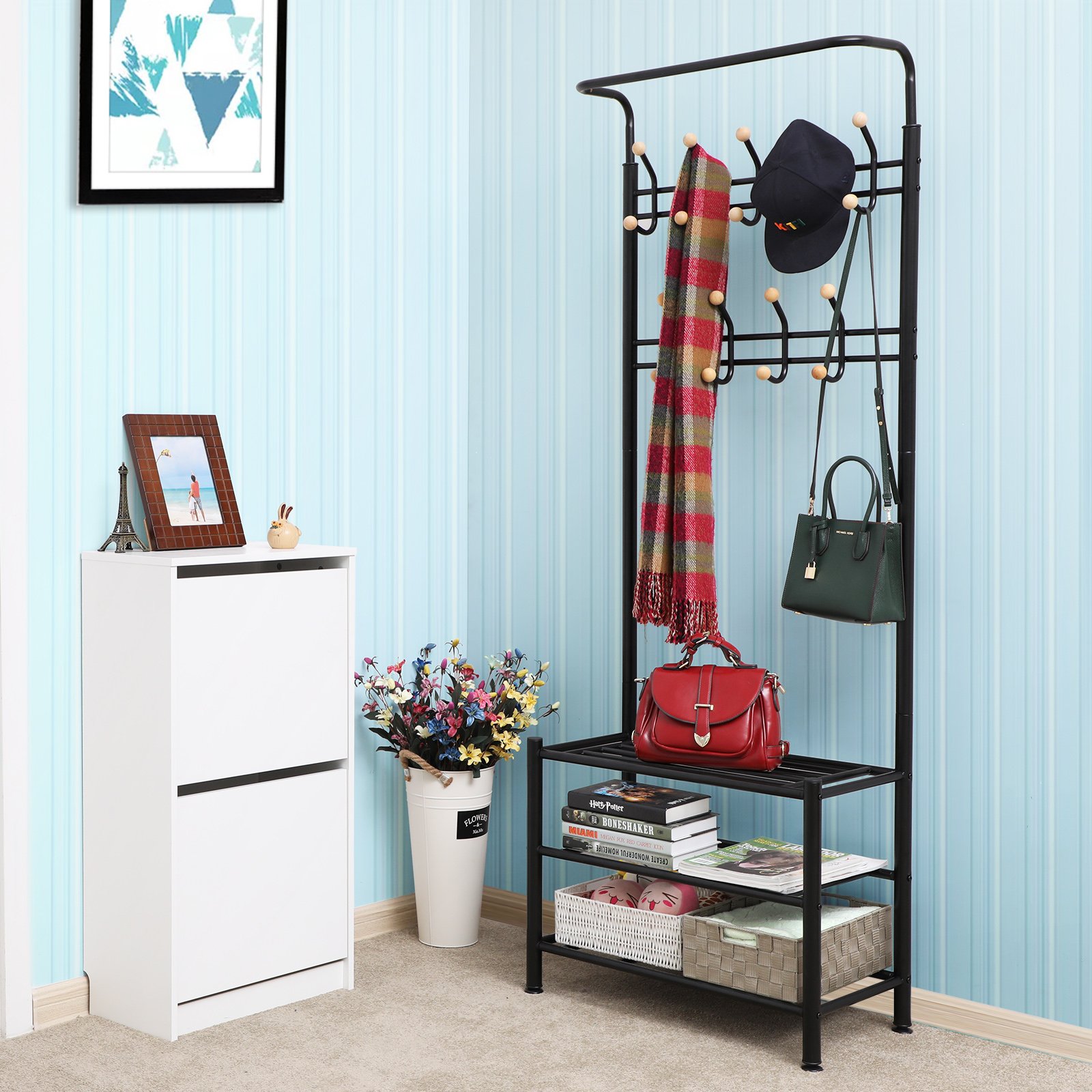 Songmics HSR04B stand appendiabiti nero 187 cm scarpiera