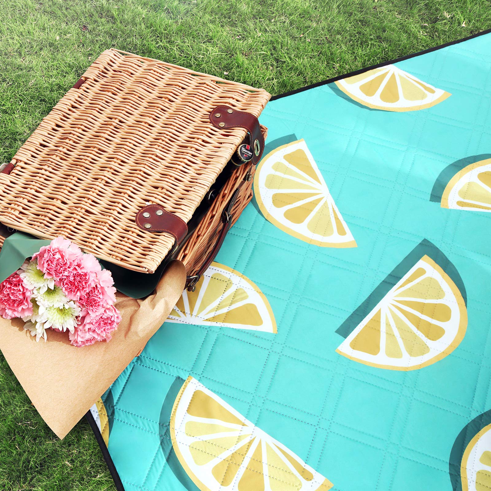 Songmics GCM87YJ coperta picnic limone 200x200 cm impermeabile