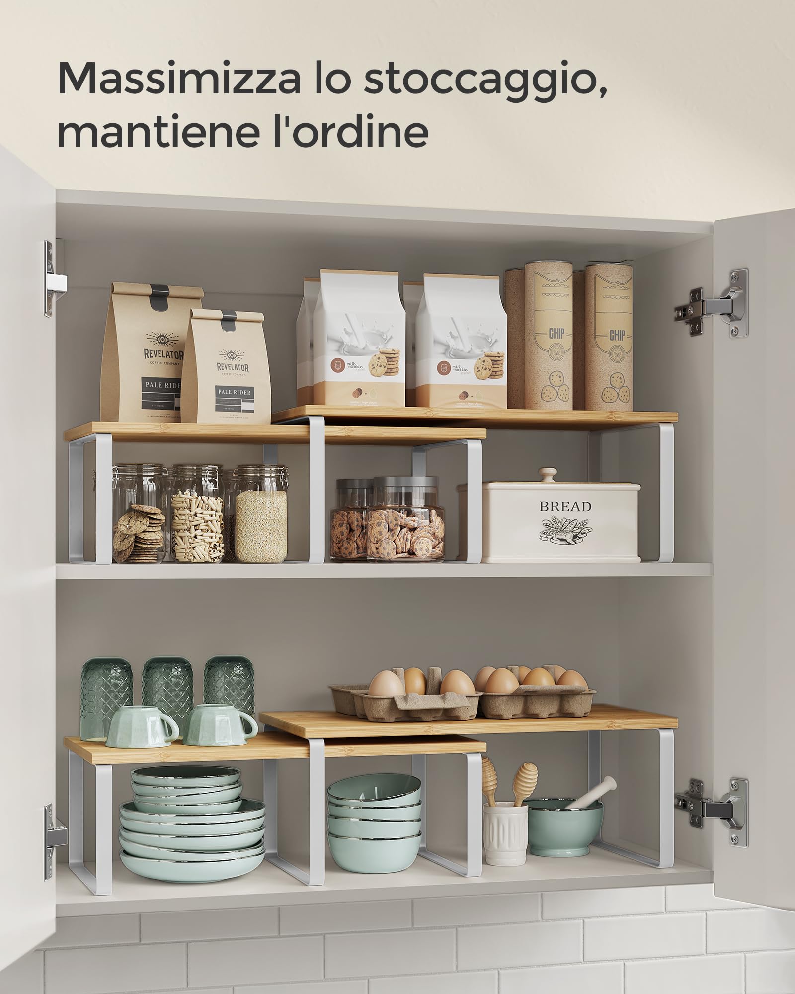 Songmics KCS210W01 set 4 scaffali cucina bianco beige impilabili