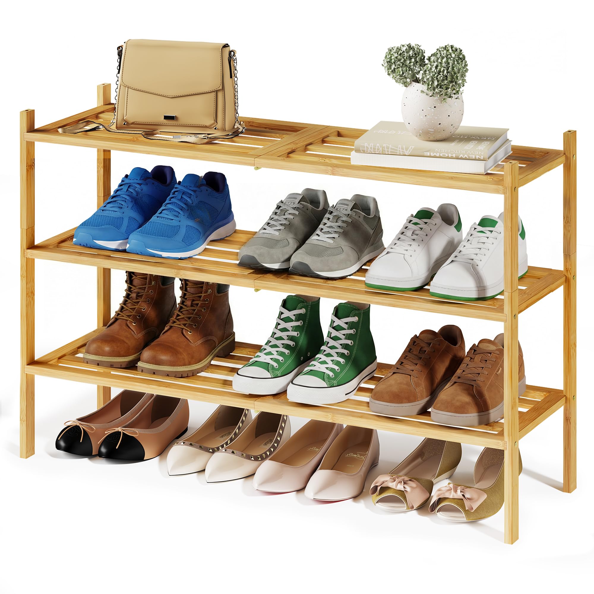 Songmics LBS052YL01 scarpiera bambù naturale 2 ripiani 70 cm