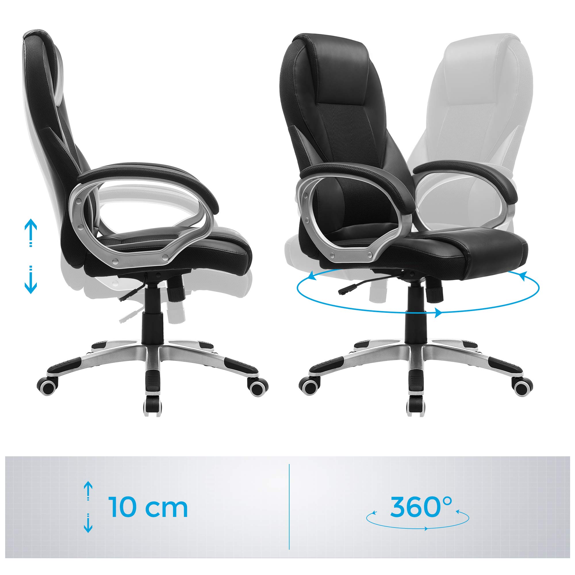 Songmics sedia ufficio girevole nero similpelle 150 kg