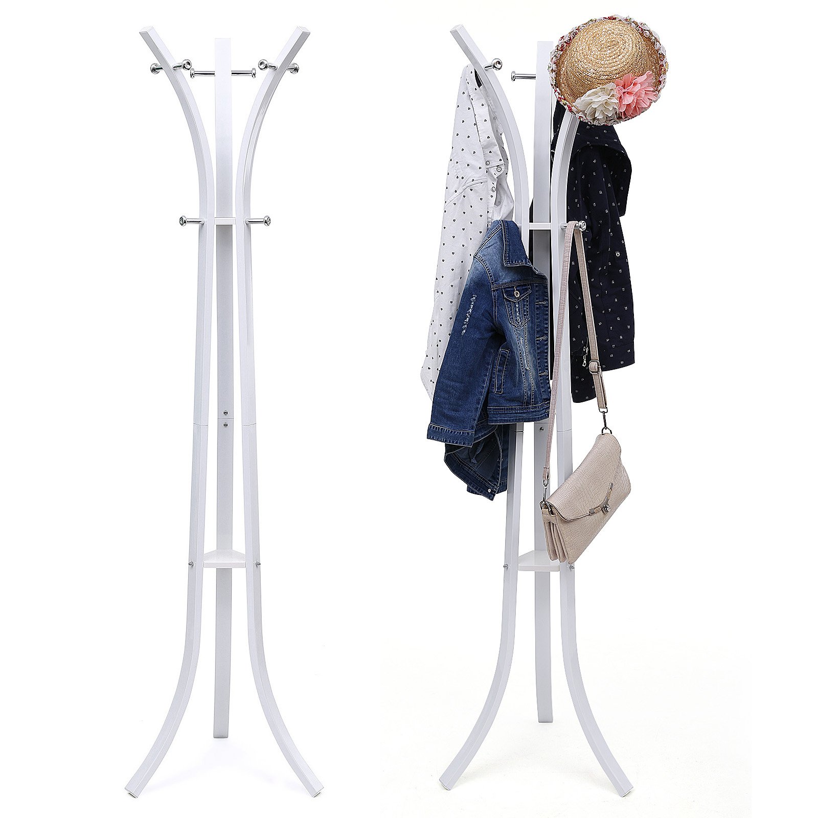 Songmics RCR01W Appendiabiti da Terra Bianco 9 Ganci 176 cm