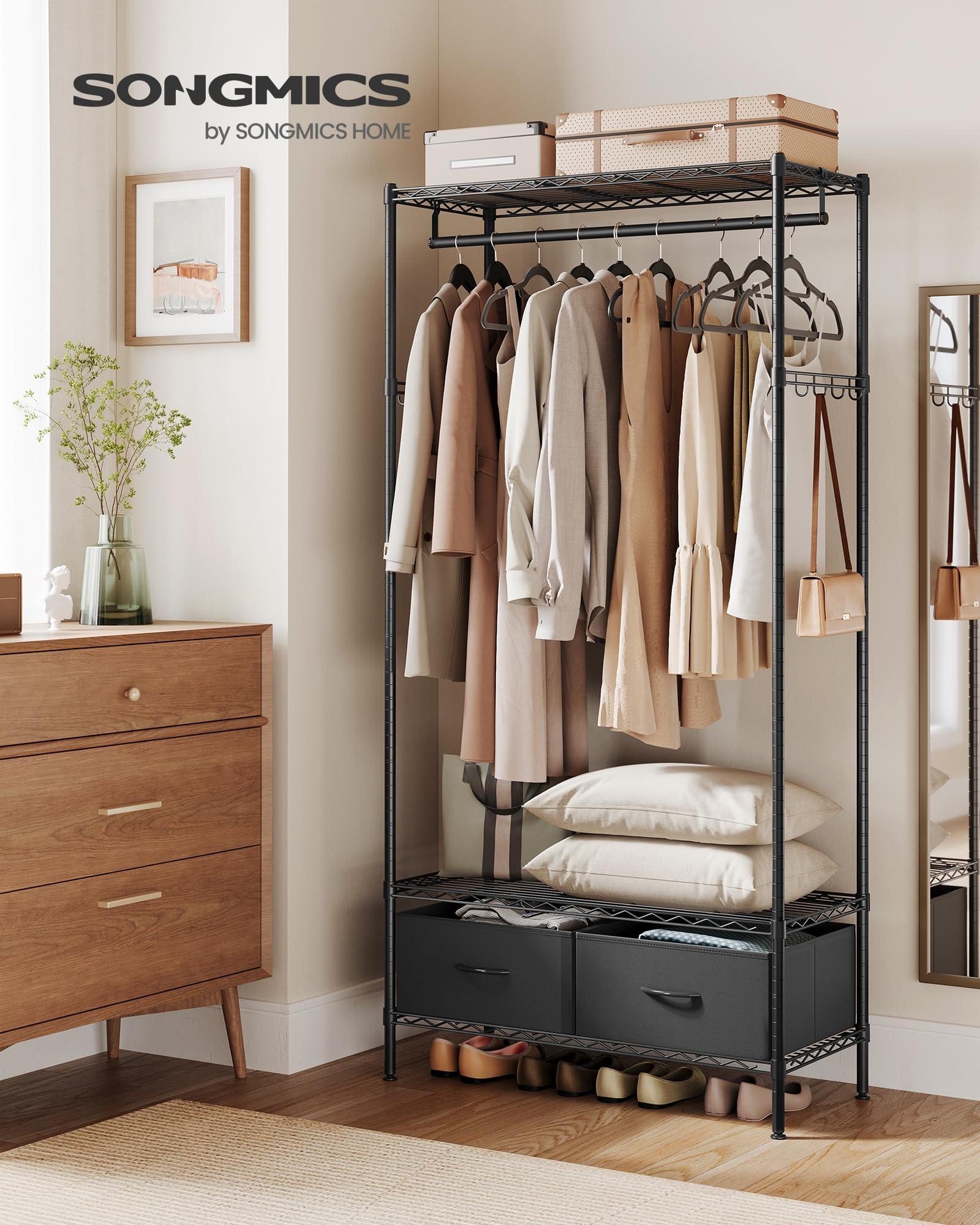 Songmics LGR411B02 guardaroba metallo nero 90x180 cm salvaspazio