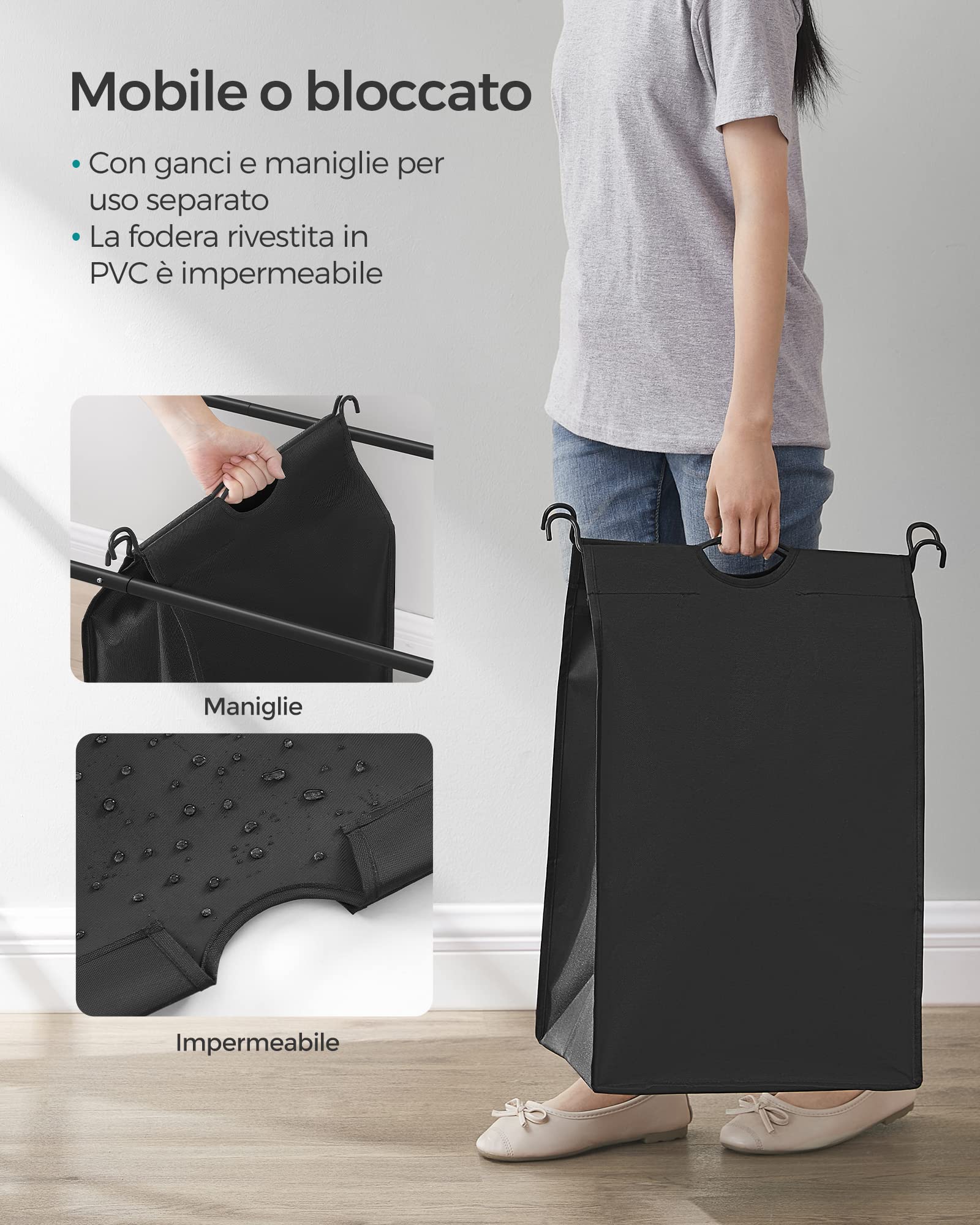 Songmics cesto portabiancheria 132 L 3 scomparti