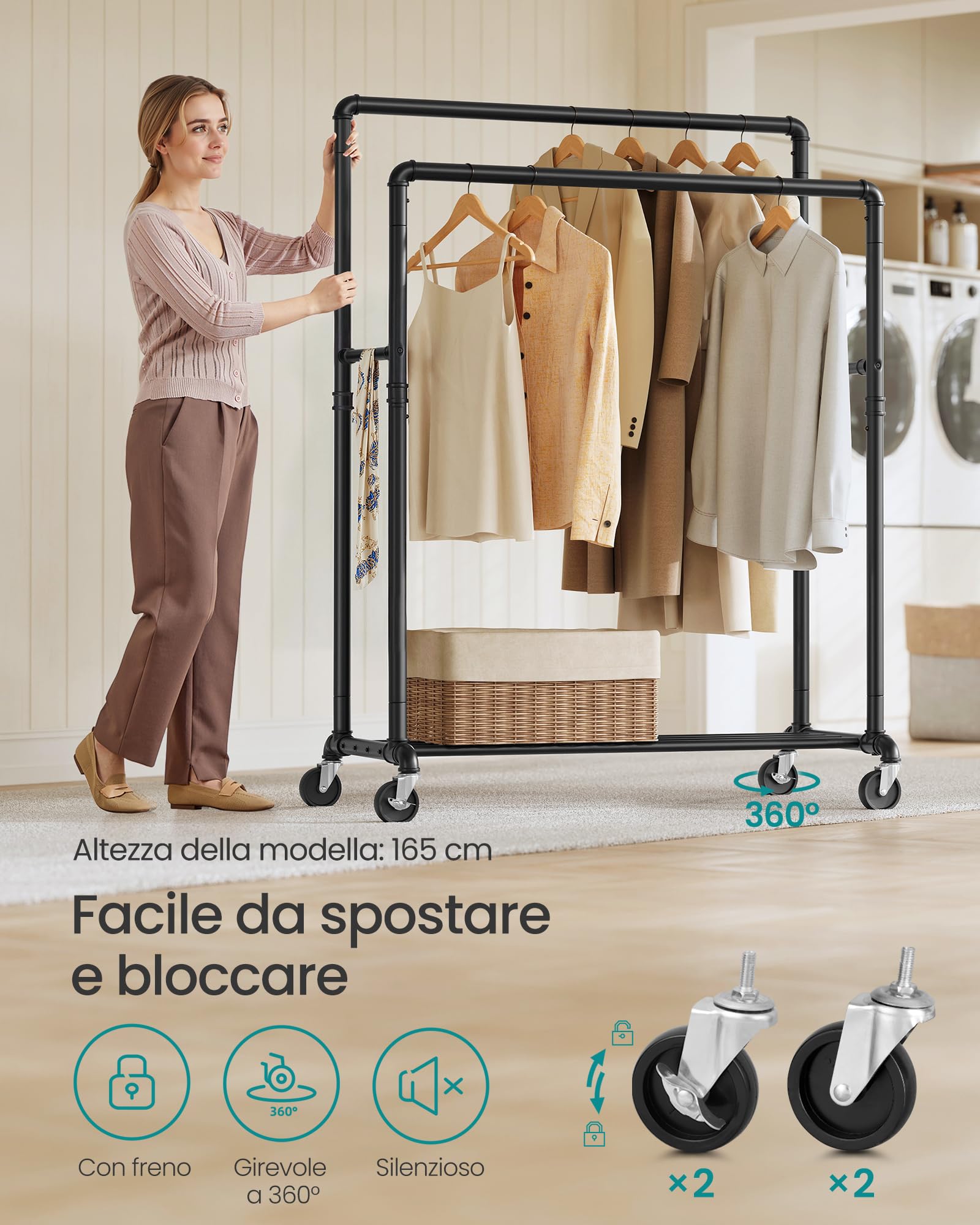 Songmics HSR60B stand appendiabiti doppia barra nero 110 kg