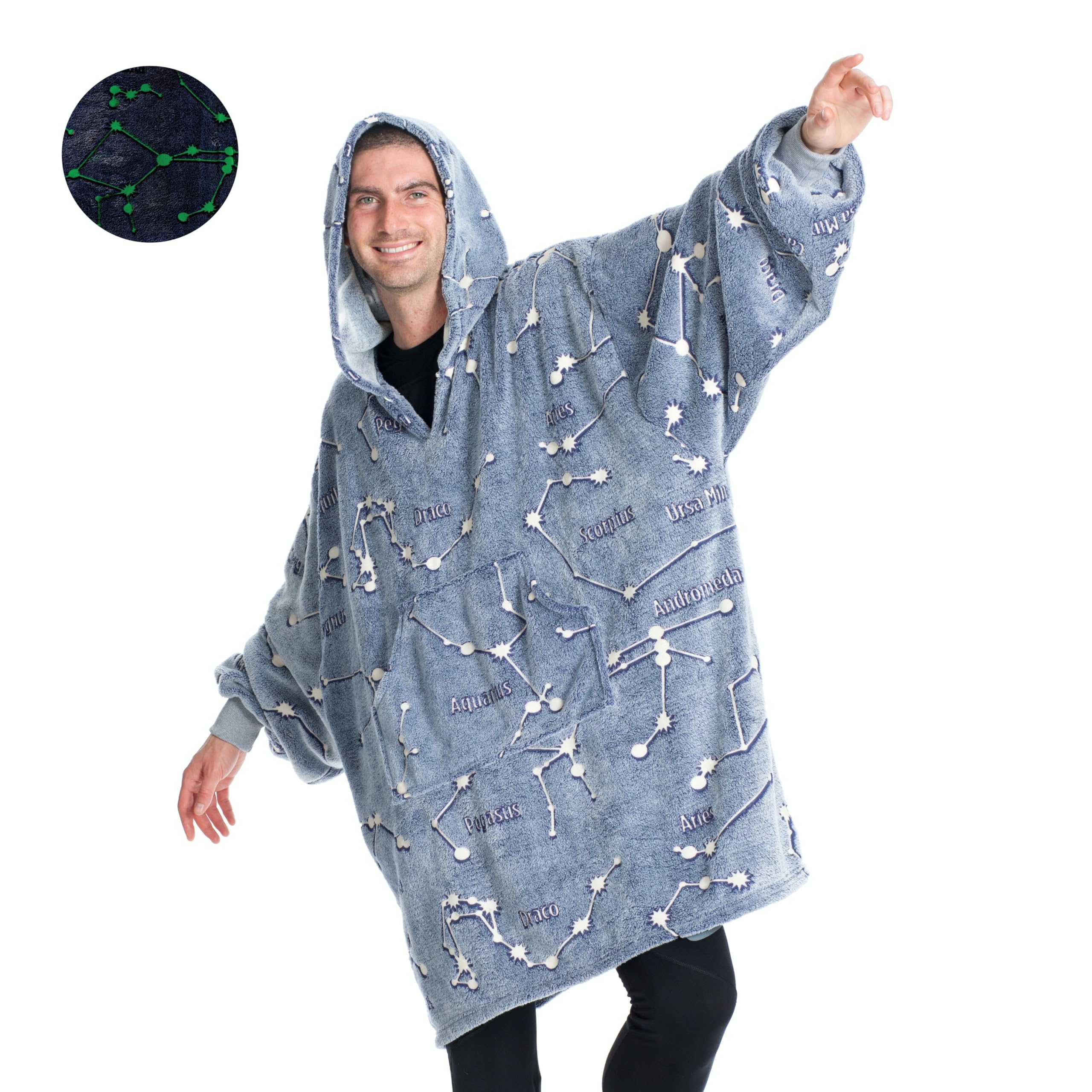 Kanguru Felpa Coperta Cappuccio Stelle Blu Glow 90x95