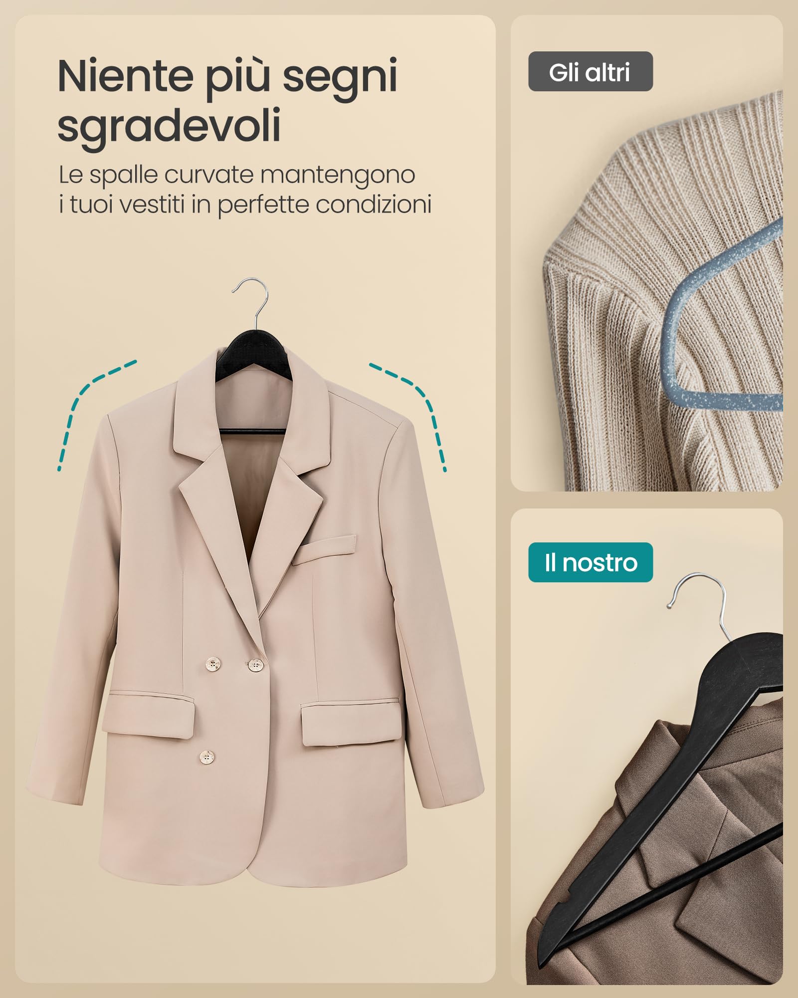 Songmics CRW030B01 grucce legno nere 30 pezzi salvaspazio