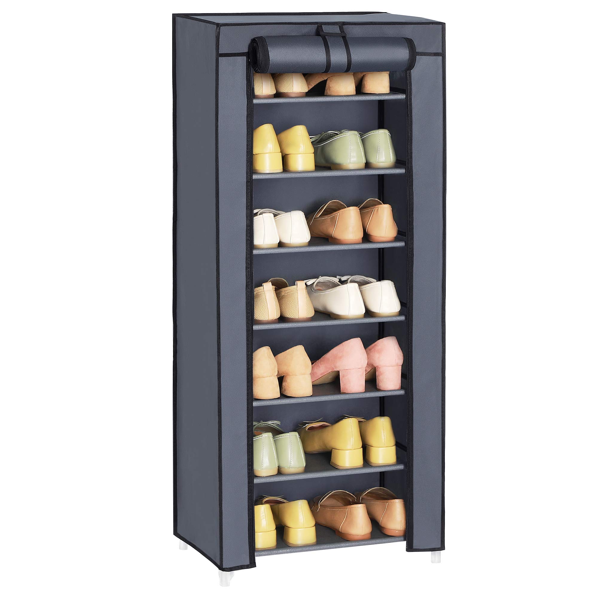 Songmics RXJ024G02 scarpiera 7 ripiani grigia con copertura antipolvere