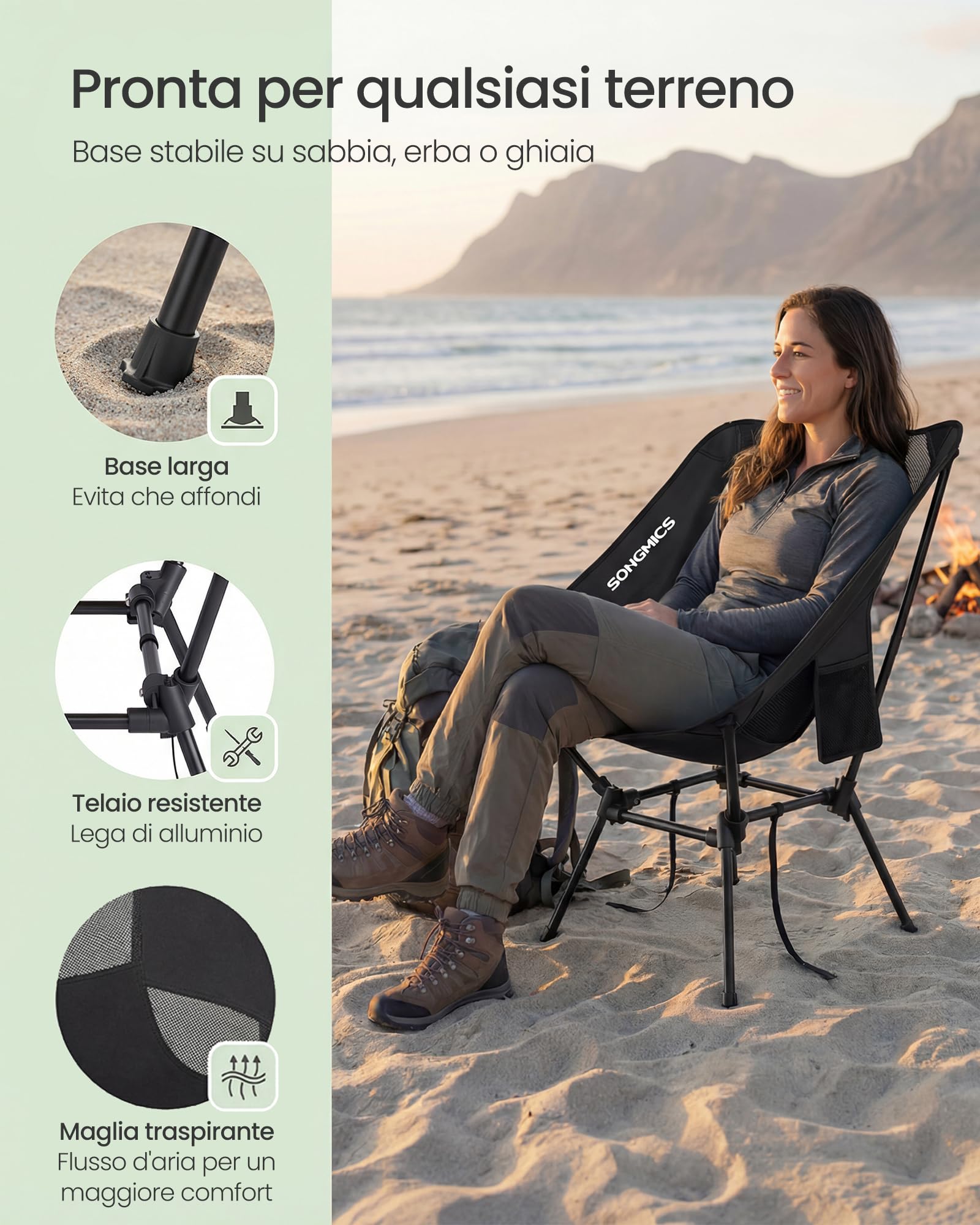 Songmics GCB052BZ01 Sedie Campeggio Nero Set 2 Pezzi Altezza