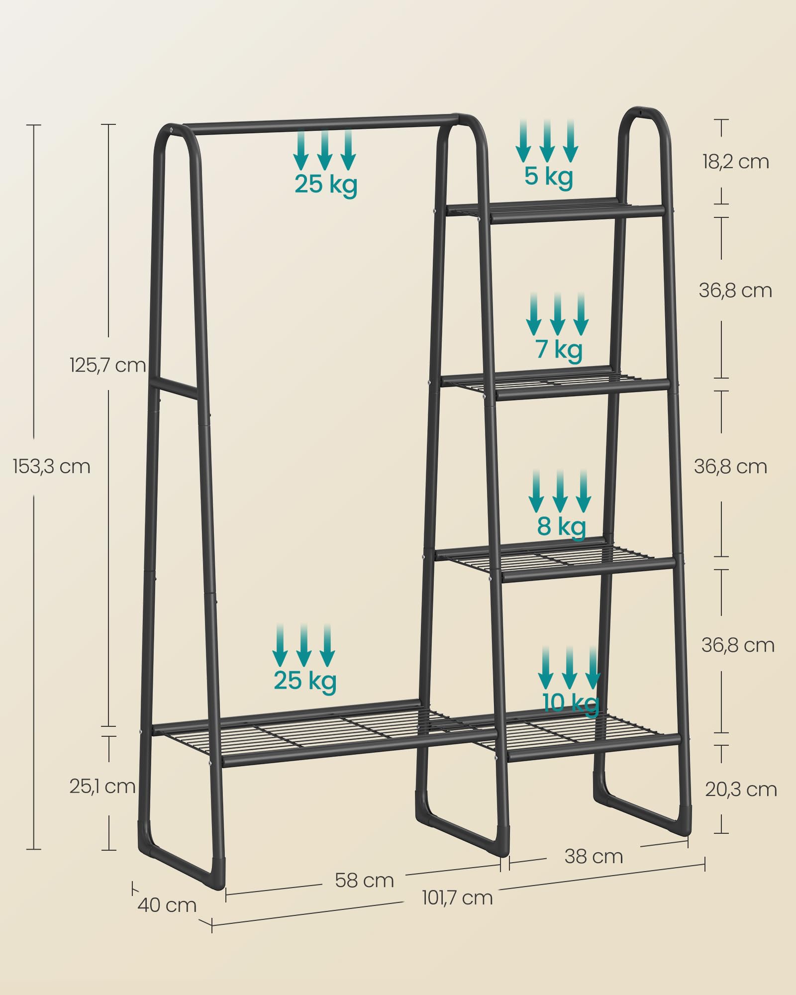 Songmics HSR138B01 stand appendiabiti nero 5 ripiani 70 kg