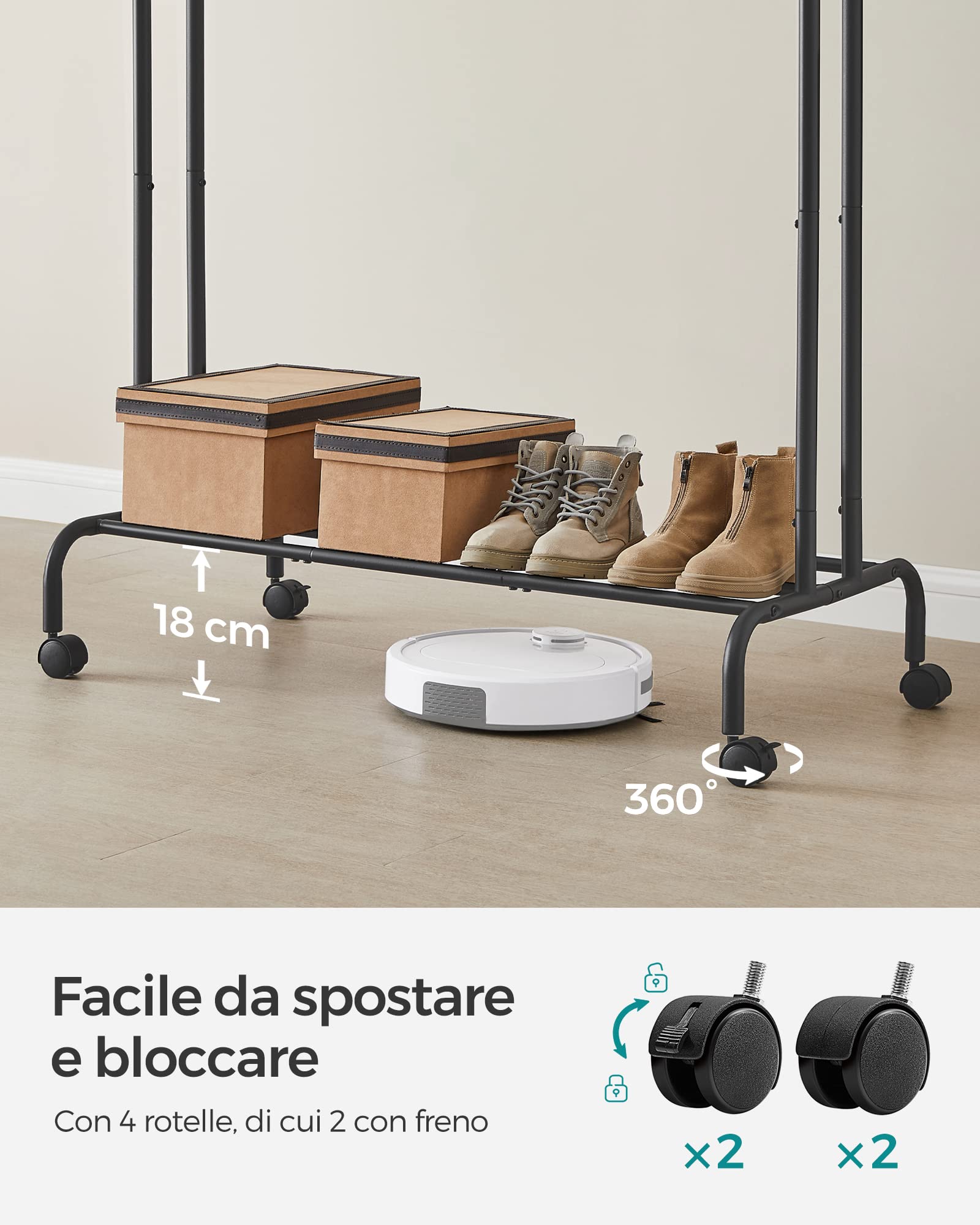 Songmics HSR107B01 Stand Appendiabiti Doppio Nero 103,5 cm