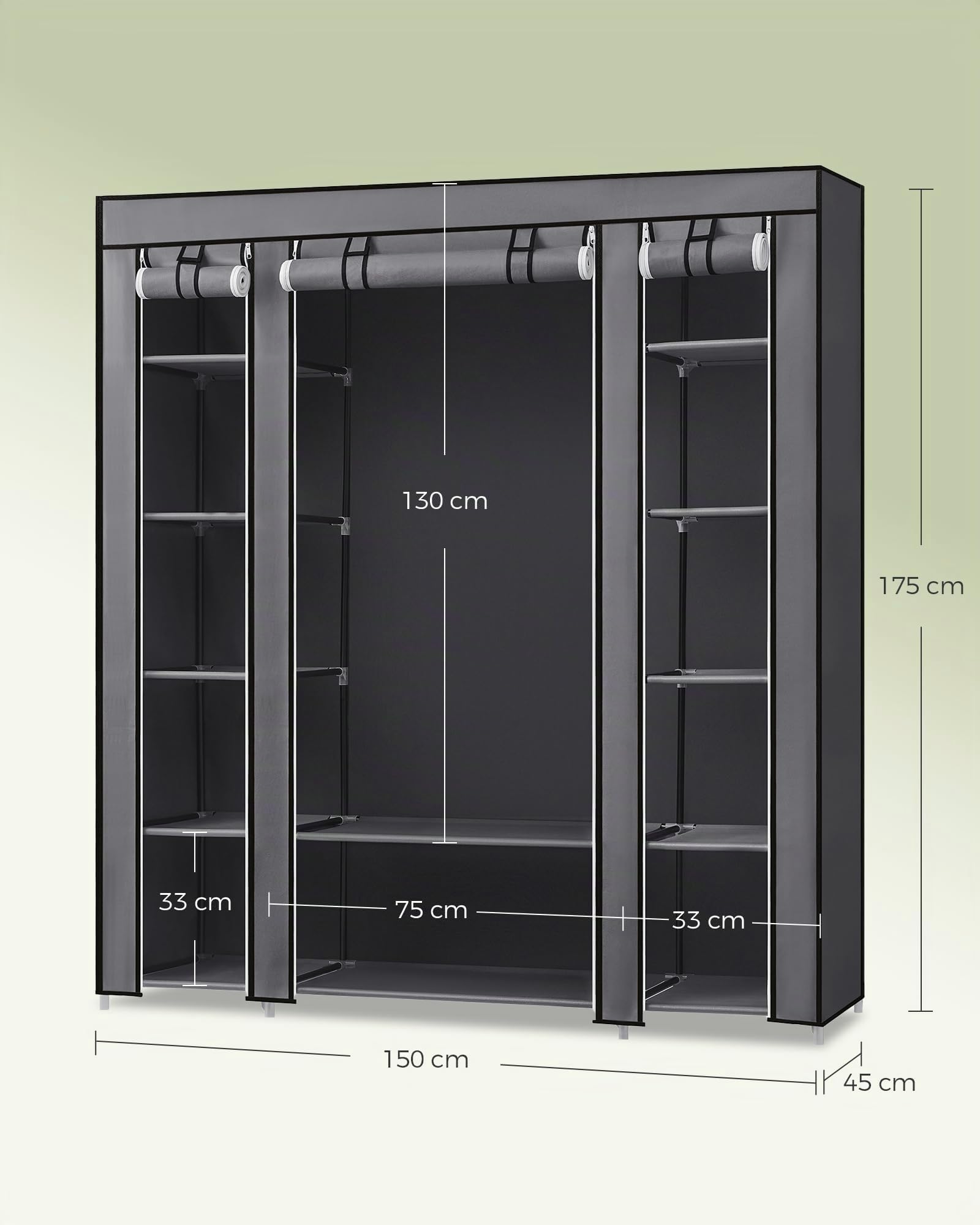 Songmics LSF03G armadio tessuto 150x45x175 cm grigio 12 ripiani