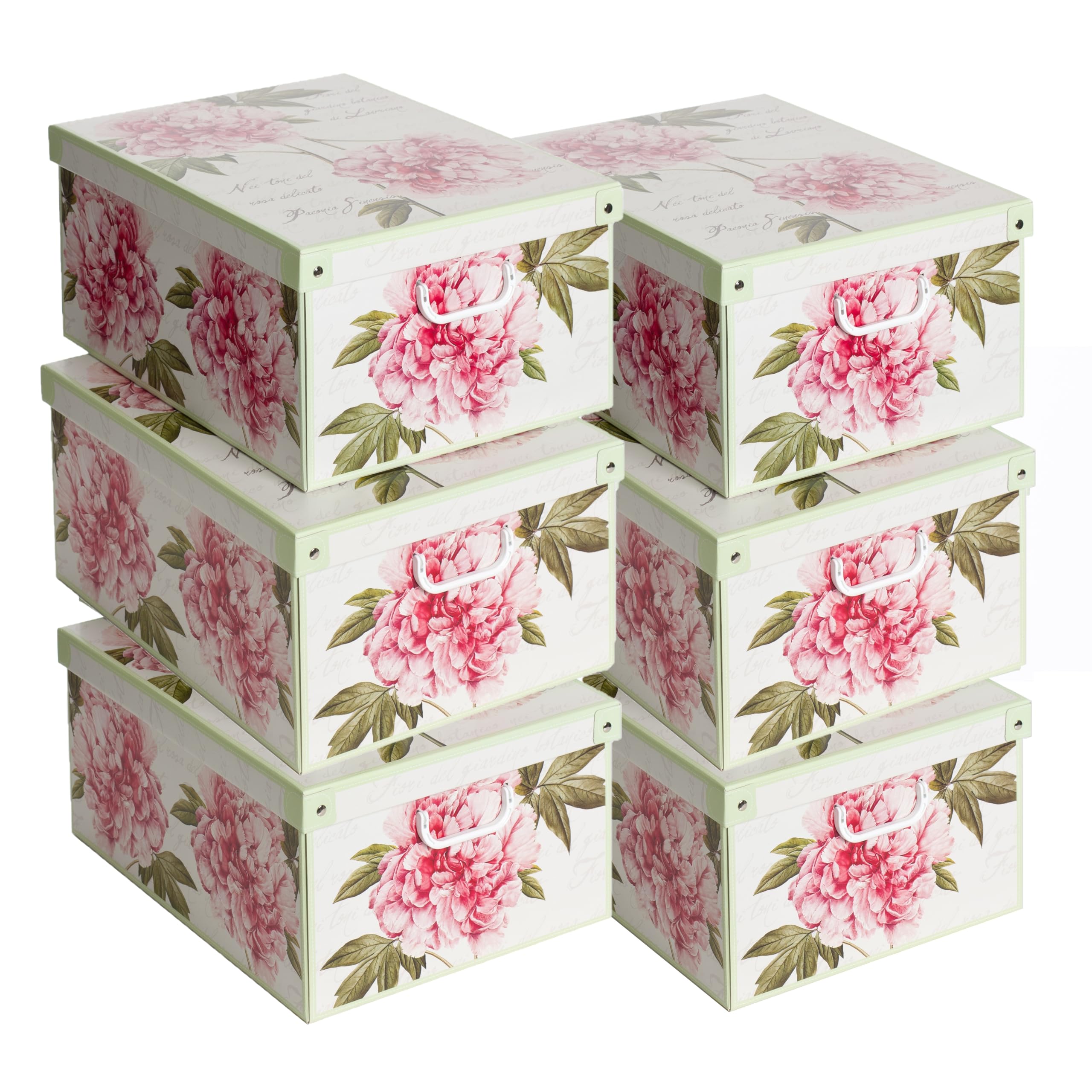 Lavatelli Set 6 Scatole Armadio 39x50x24 Peonie con Coperchio