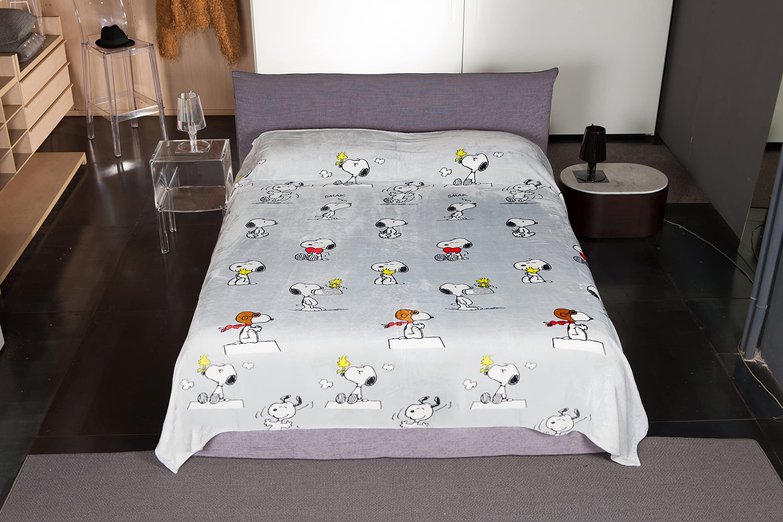 Lavatelli Kanguru Snoopy plaid matrimoniale 230x230 grigio pile