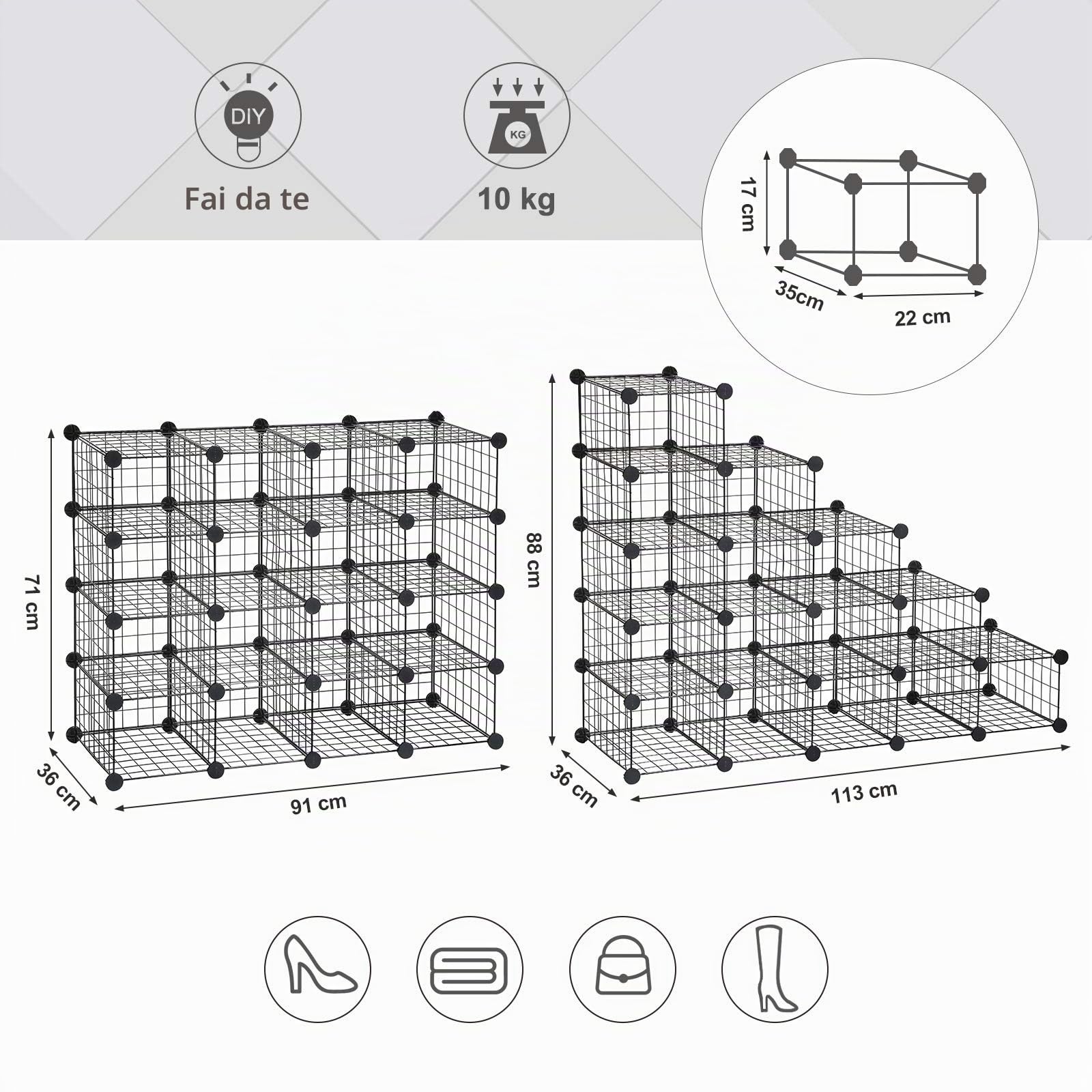 Songmics LPI44HS scarpiera modulabile nera 16 paia rete