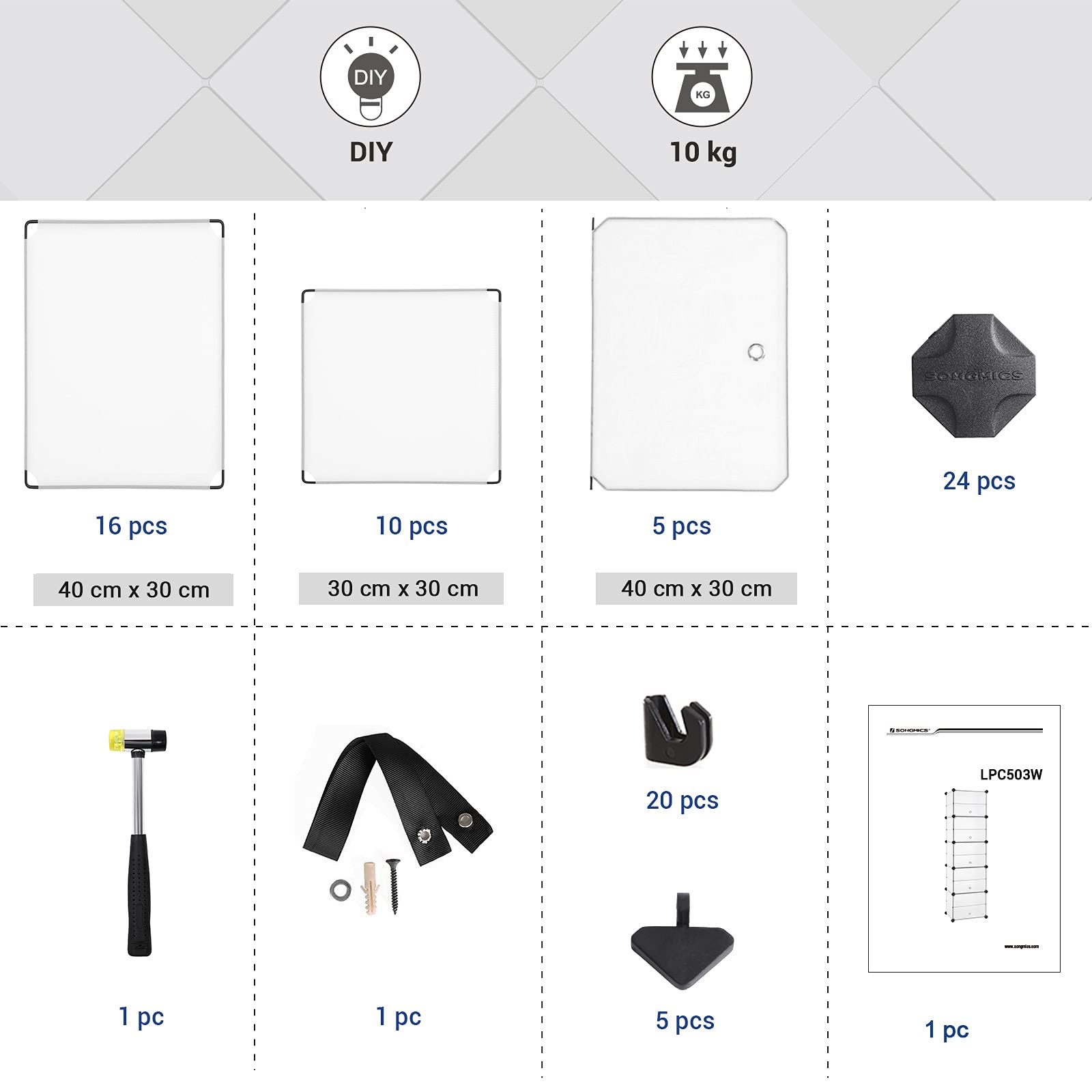 Songmics LPC503W scarpiera 10 ripiani bianco antipolvere