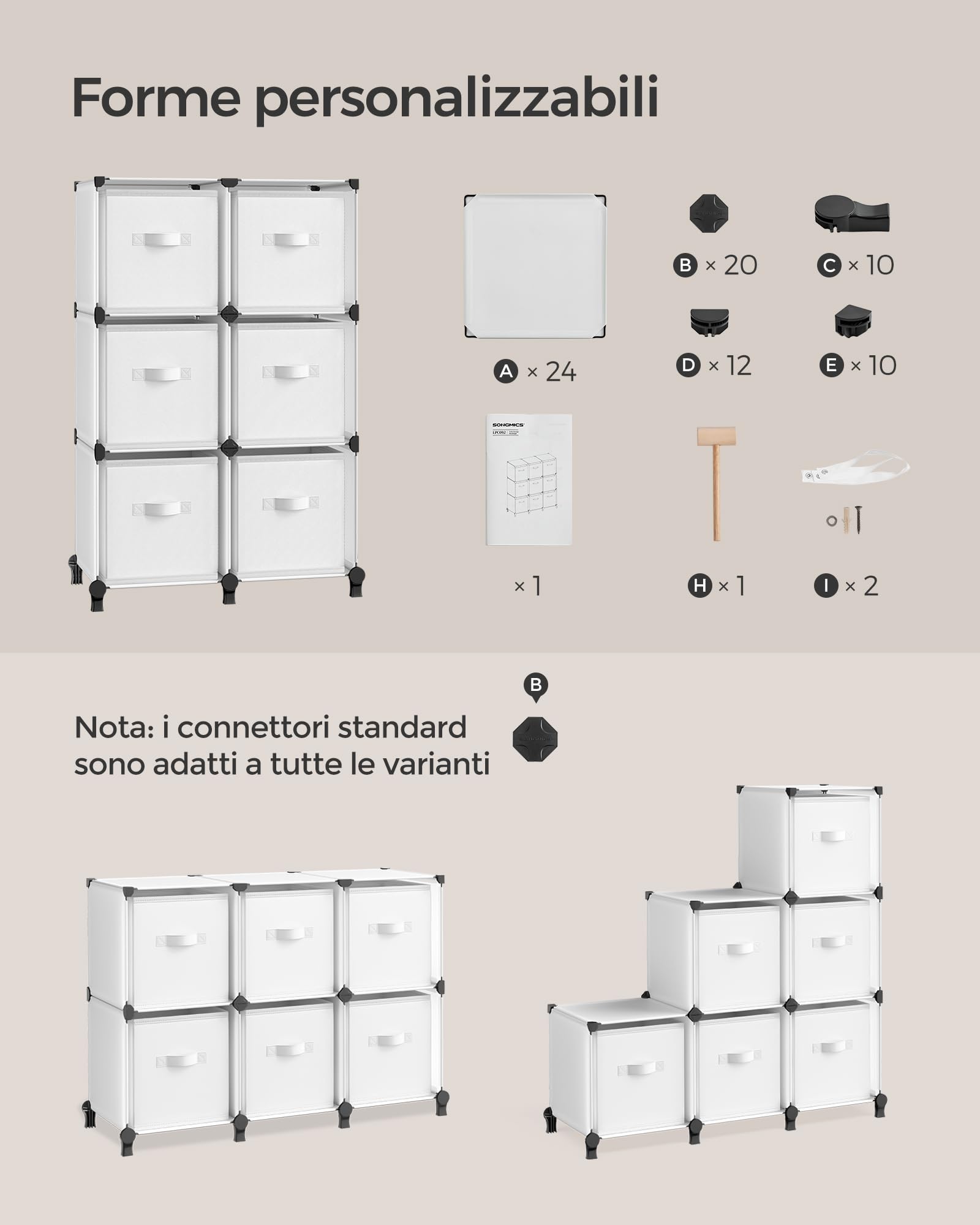 Songmics LPC062W06 scaffale cubi bianco 6 scomparti salvaspazio