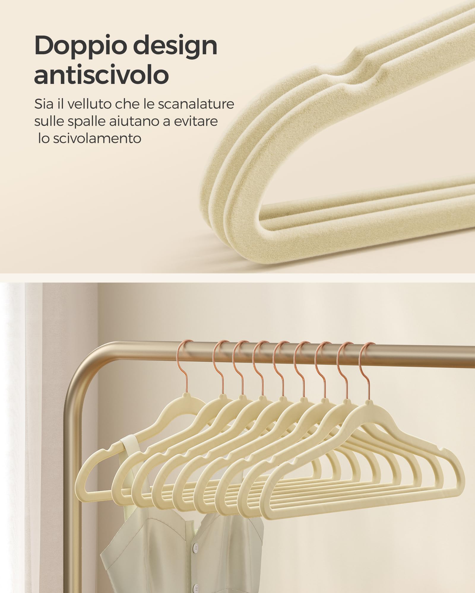 Songmics CRF026K50 Grucce Velluto 50 Pezzi Beige Salvaspazio