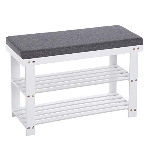 Songmics LBS604W01 panca scarpiera 2 livelli bianca 71 cm
