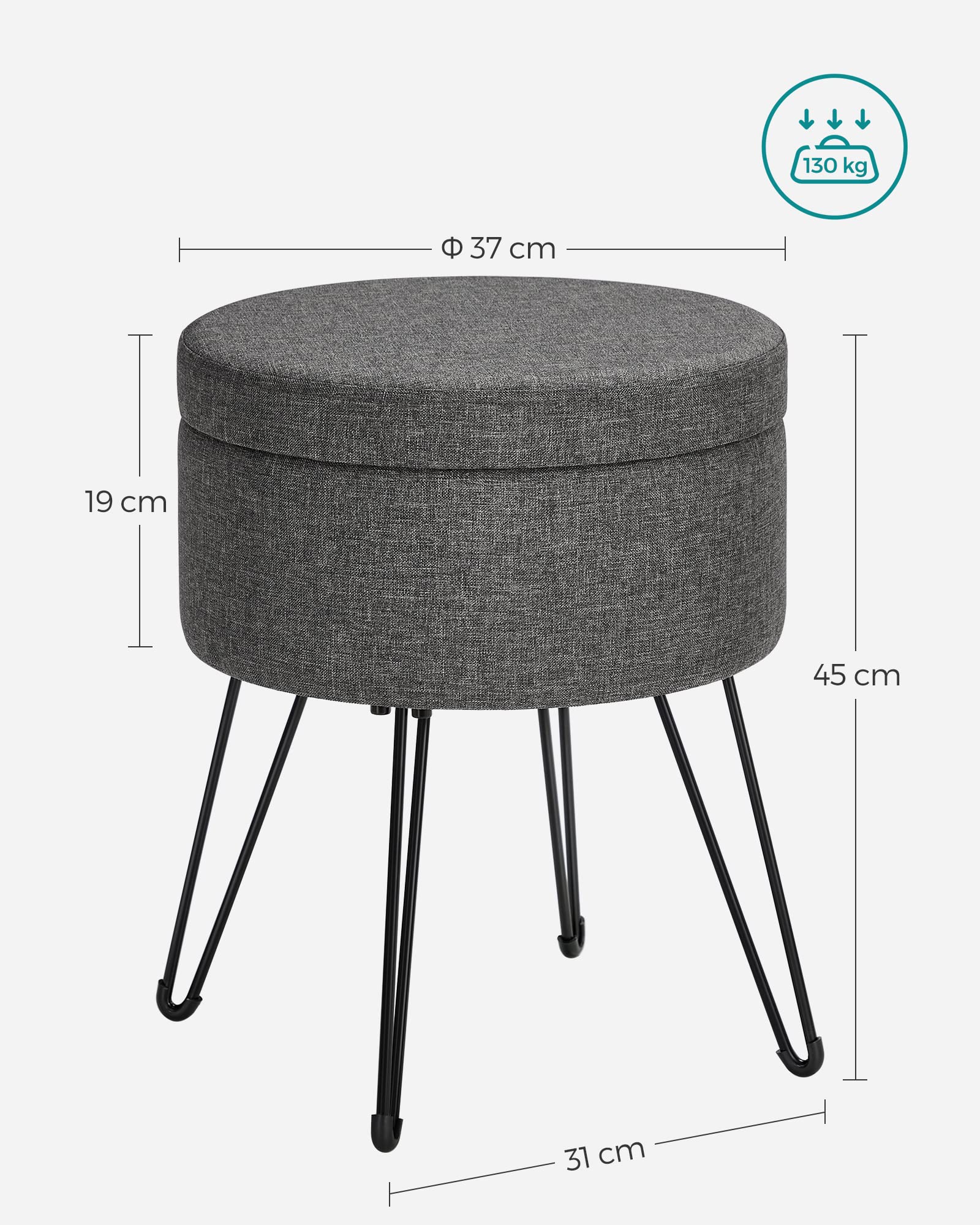 Songmics LOM002G02 pouf contenitore rotondo grigio scuro 37x45 cm