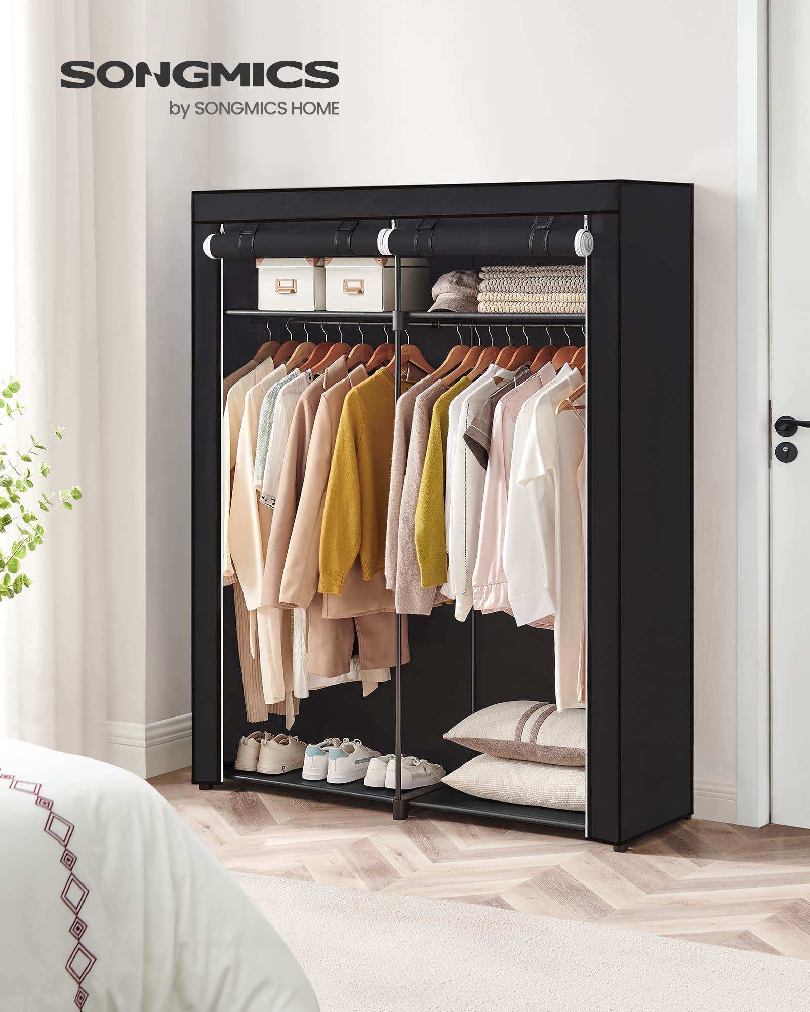 Songmics RYG02BK Armadio Tessuto 140cm Nero Antipolvere
