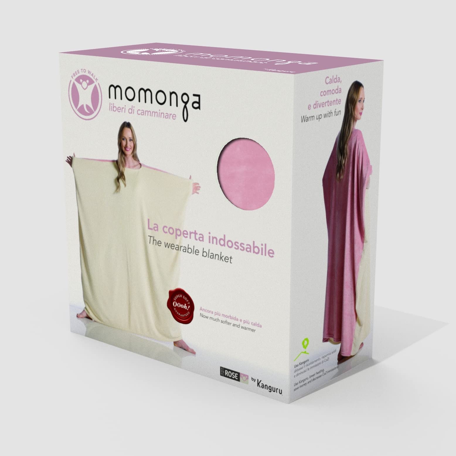 Kanguru Momonga coperta indossabile pile rosa 120x120 cm