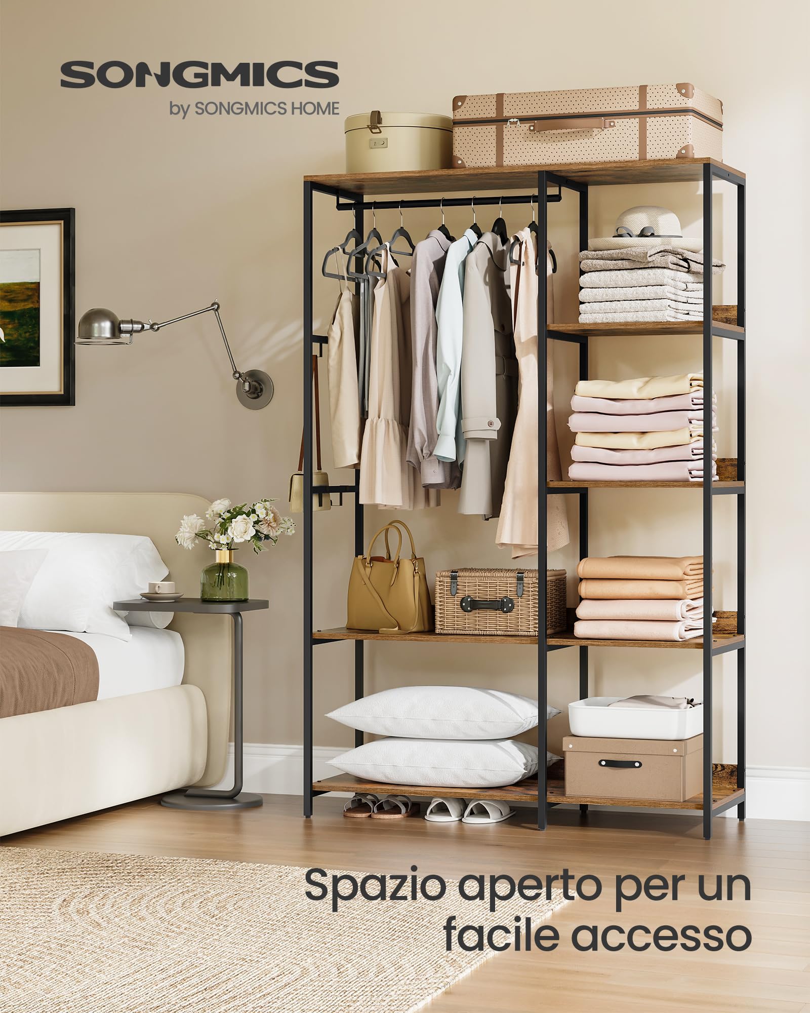 Songmics RGR024B01 Guardaroba Aperto Vintage Brown 98x40x181 cm