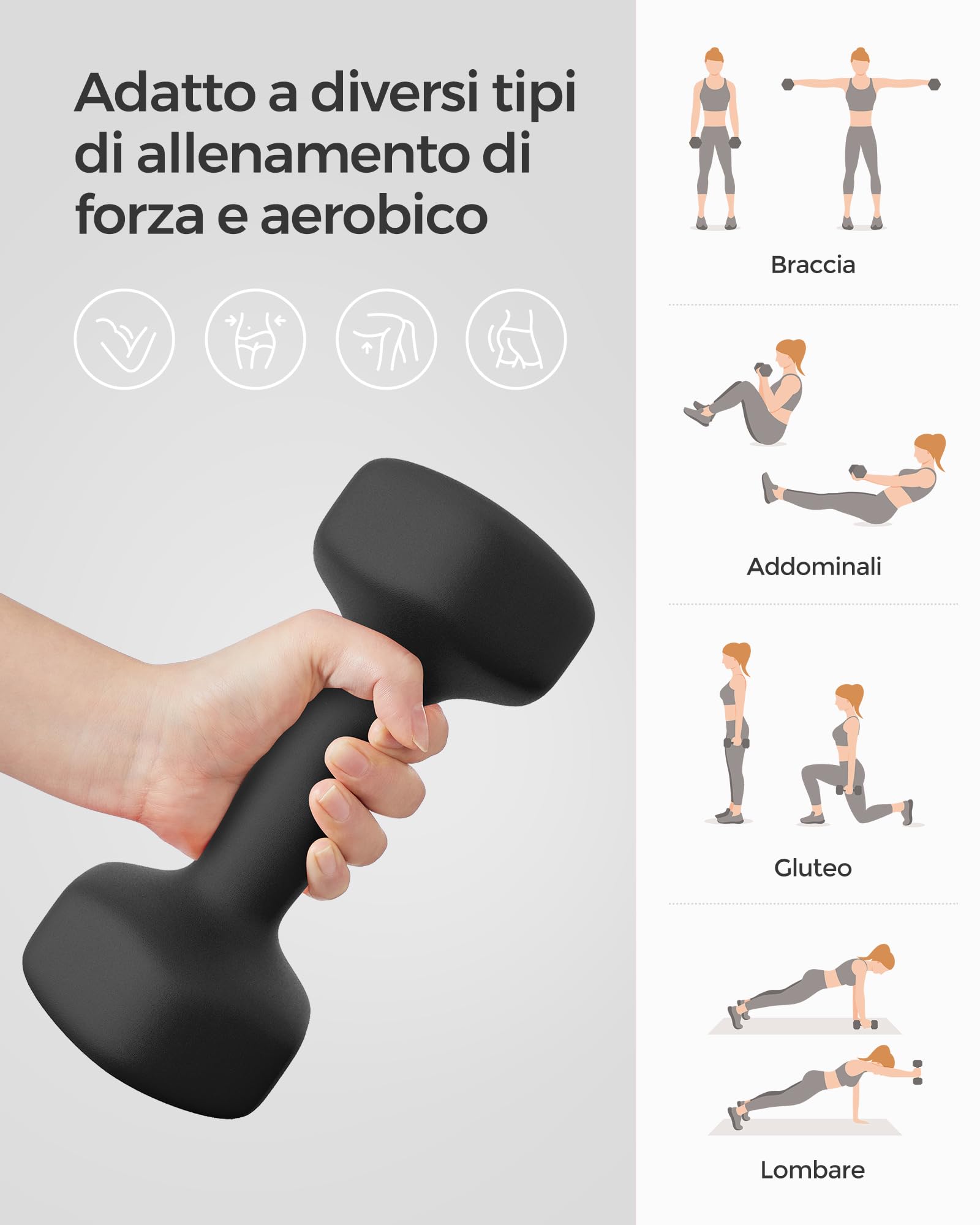 Songmics set 2 manubri esagonali 2x5 kg neri vinile