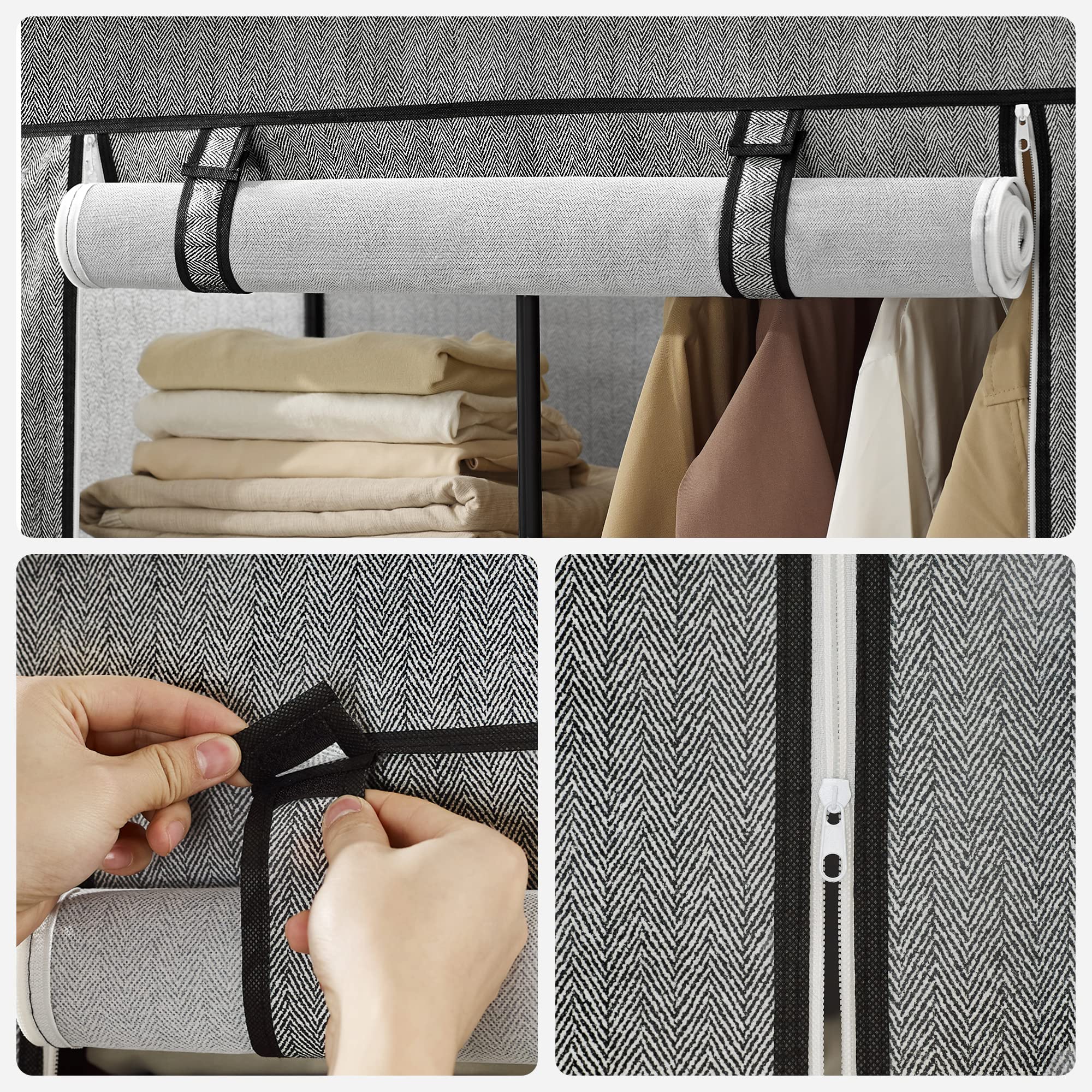 Songmics Armadio in Tessuto 45x88x168 Nero Spina Pesce Antipolvere