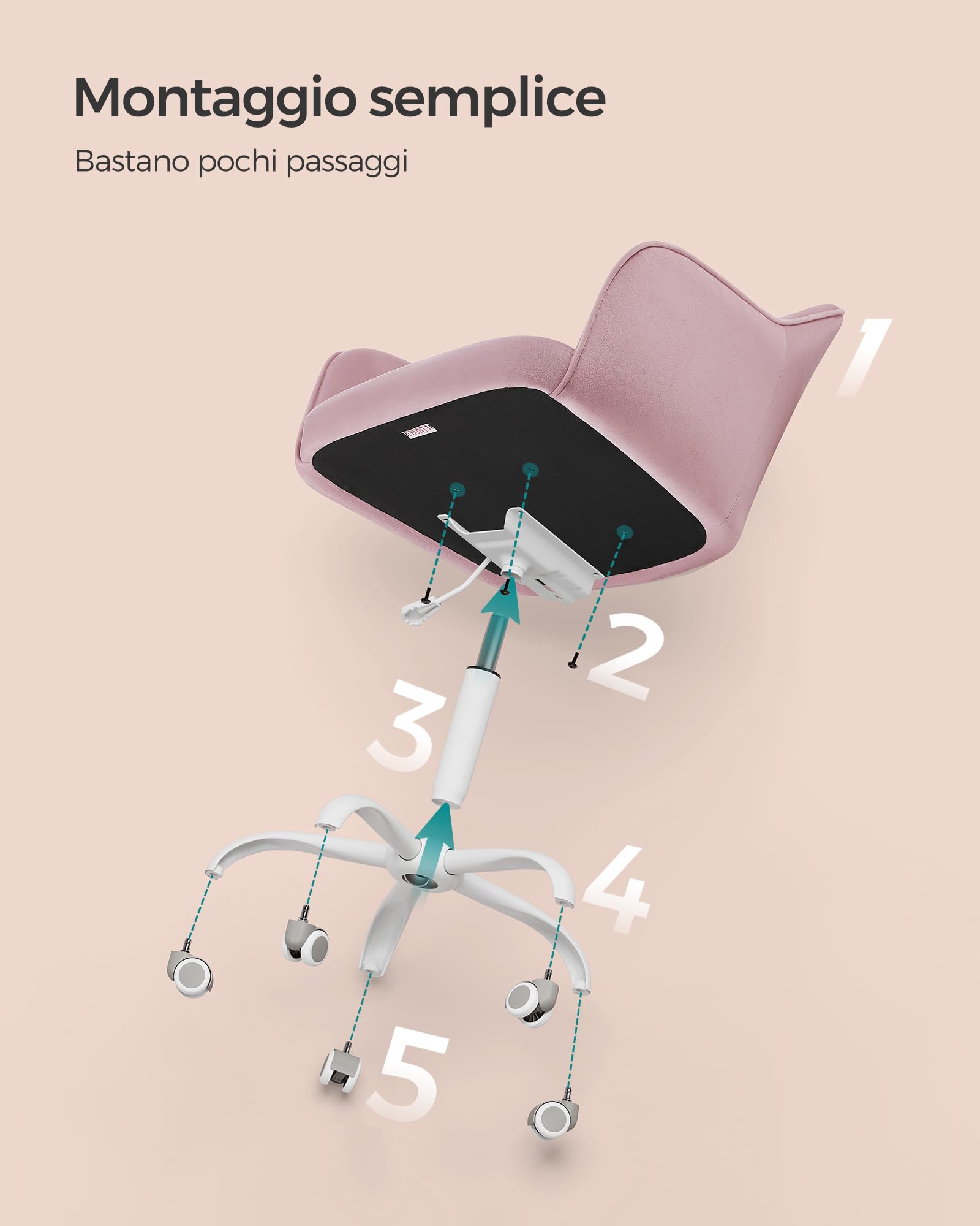 Songmics OBG019P02 sedia velluto rosa gelatina girevole