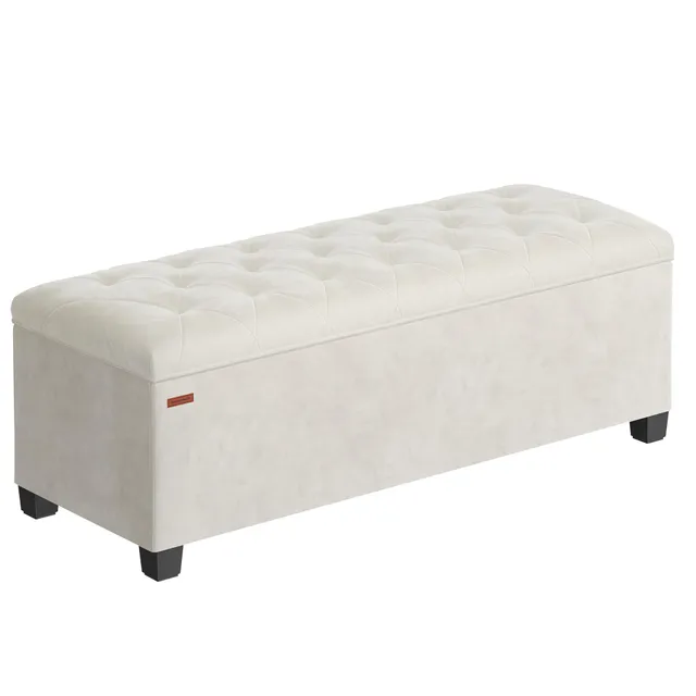 Songmics LSF089W01 cassapanca pouf bianco crema 110 cm velluto