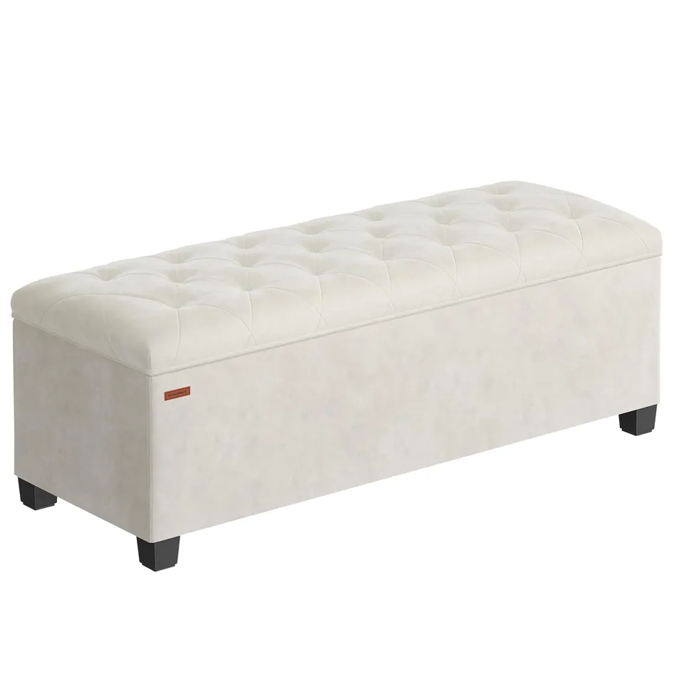 Songmics LSF089W01 cassapanca pouf bianco crema 110 cm velluto