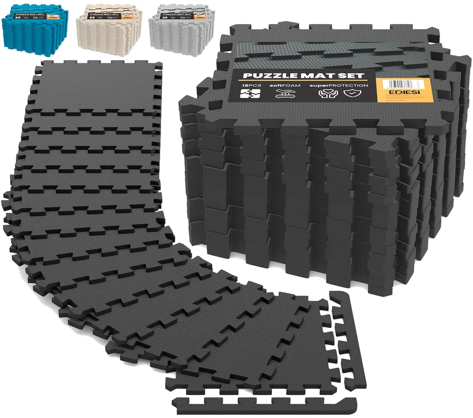 Ediesi tappeto palestra puzzle 18 pezzi nero 30x30 cm
