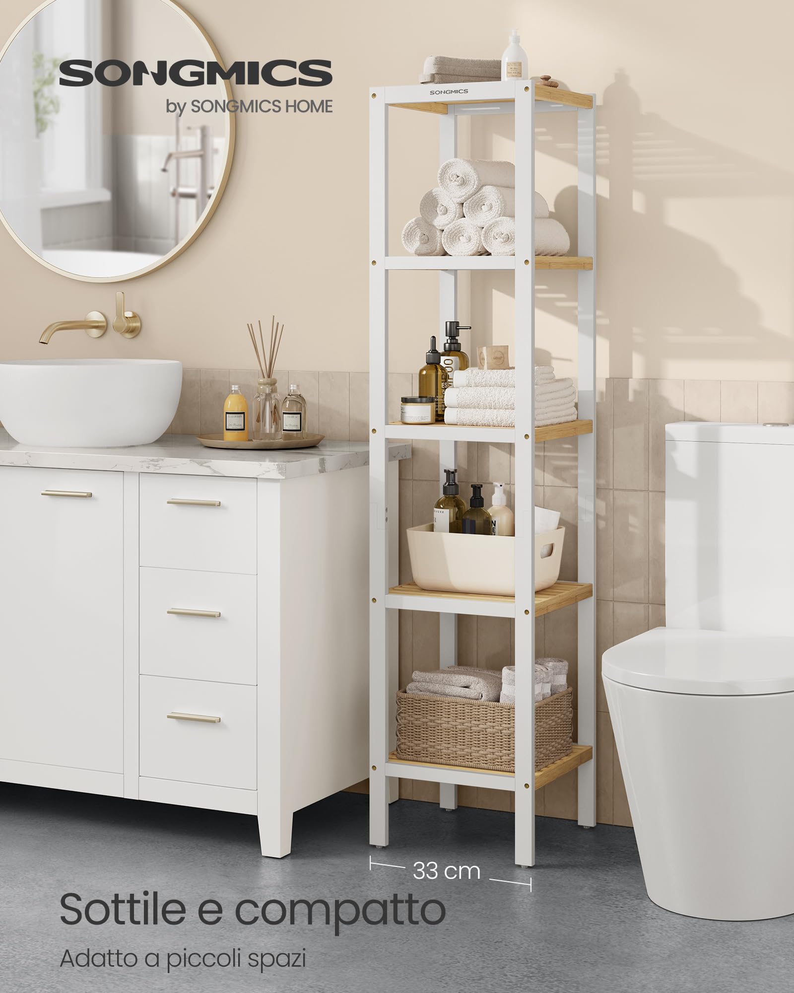 Songmics BCB055N01 scaffale bambù 5 ripiani 33x33x146 cm