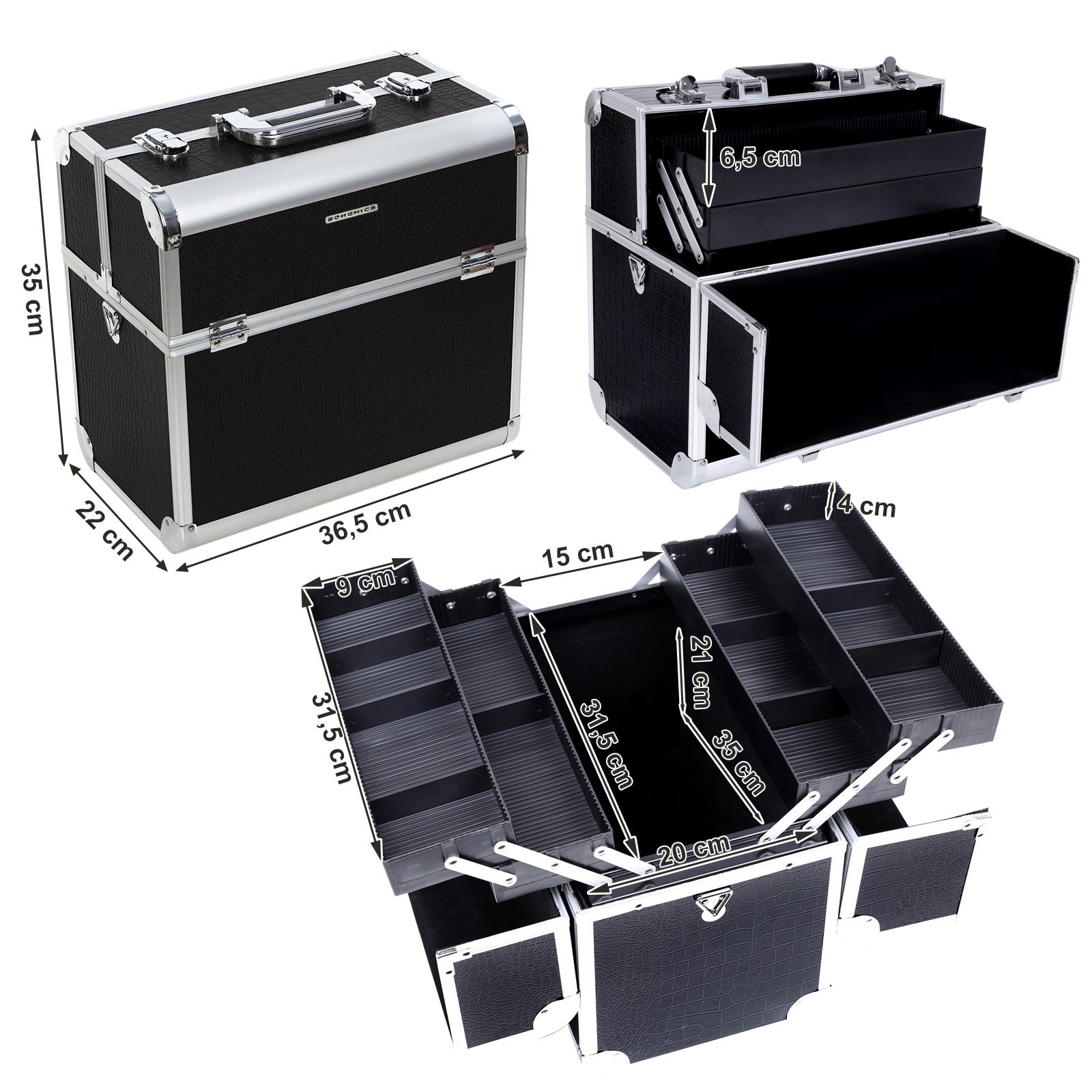 Songmics Grand Beauty Case valigetta trucchi 36,5x22x35 con specchio