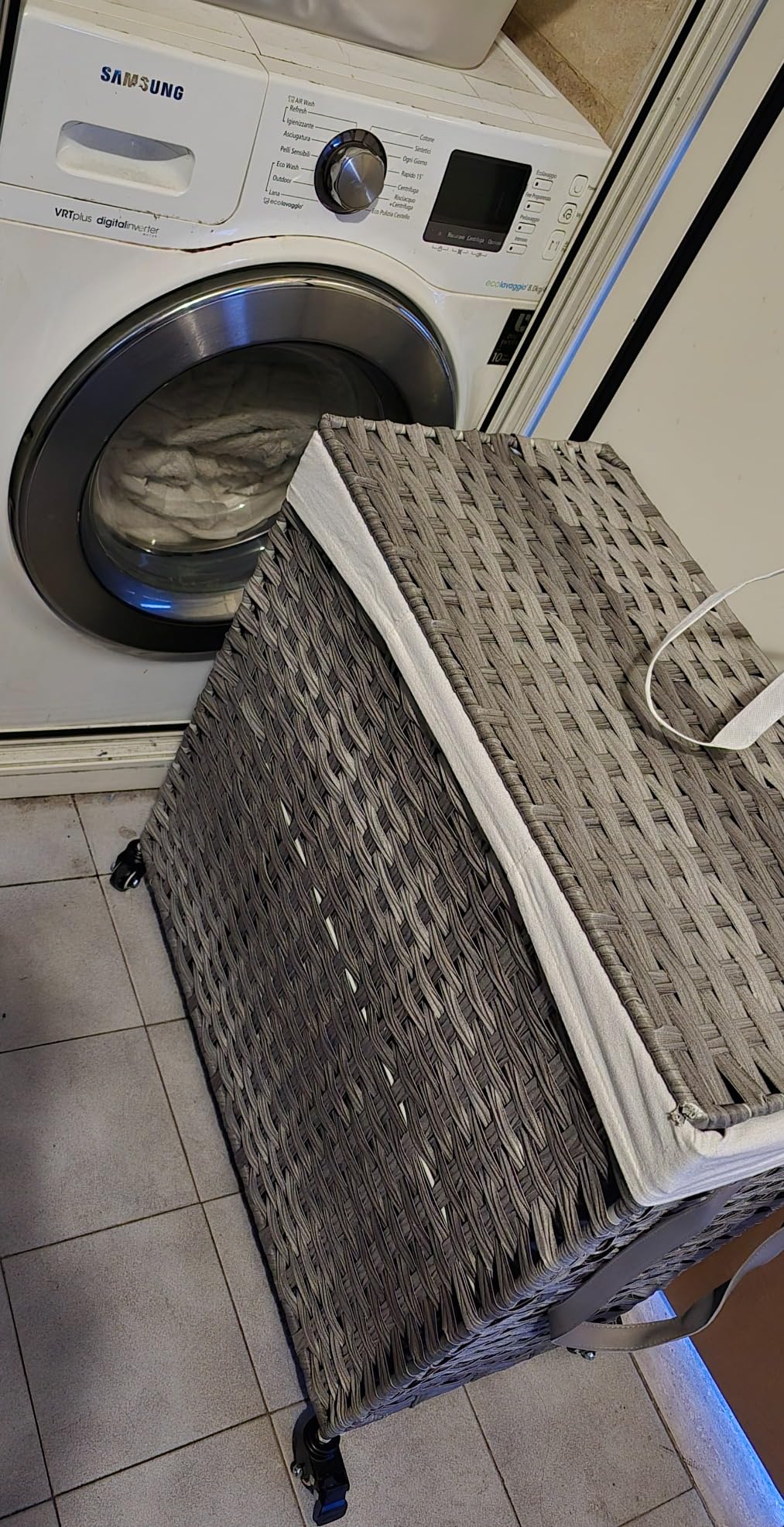 Songmics Cesto Portabiancheria 140L Grigio 3 Scomparti con Ruote