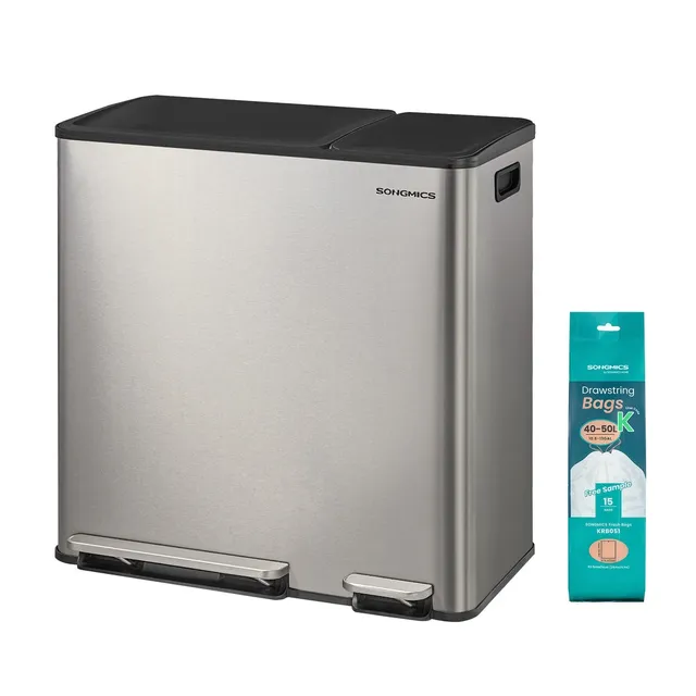 Songmics ULTB770EZ01 pattumiera doppia 50+20L pedale argento